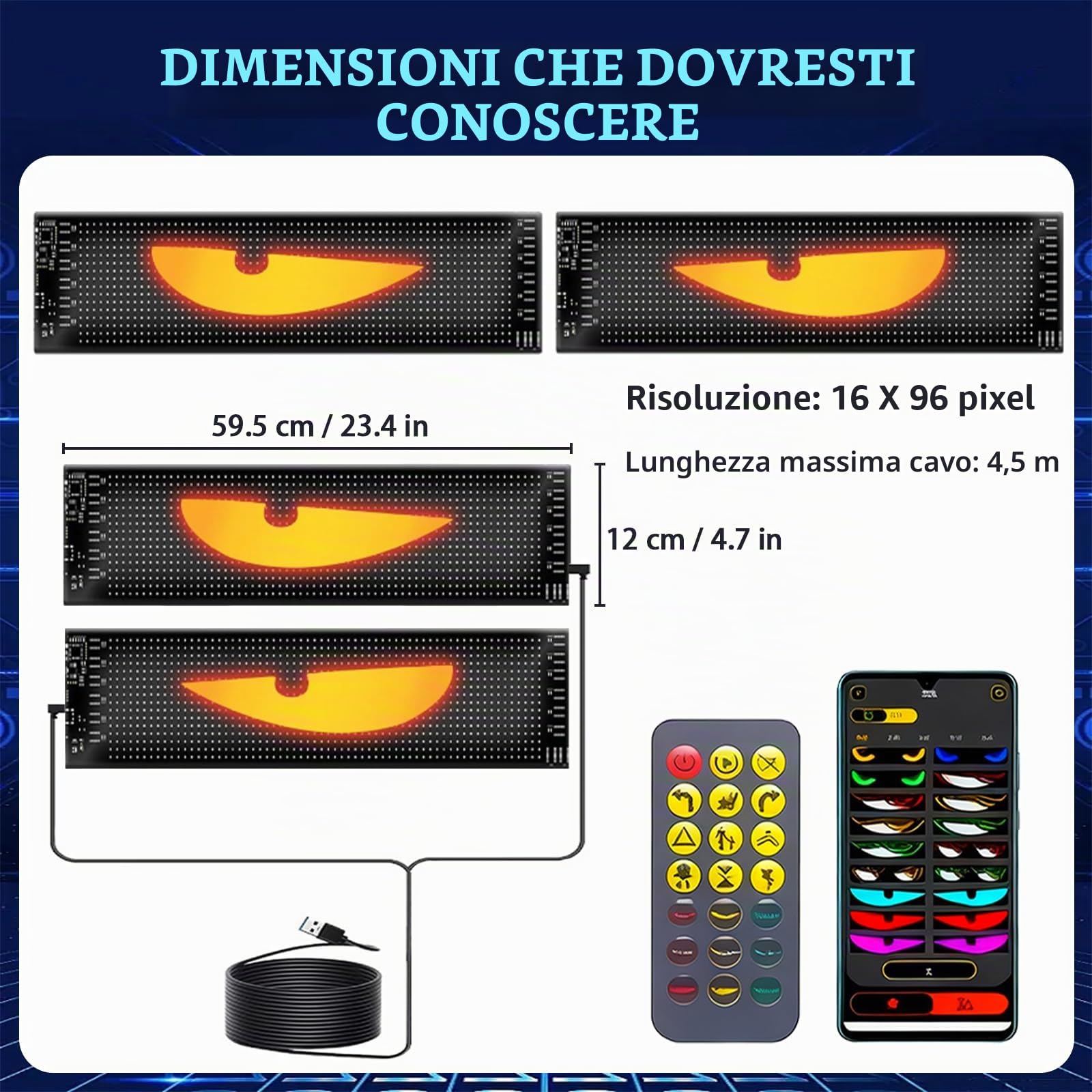 Set di 2 LED Devil Eyes per Camion e Auto, 120×597 mm Set Devil Eyes, Display DIY Programmabile, Testo Scorrevole LED Dinamico con Controllo App & Telecomando, per Veicoli