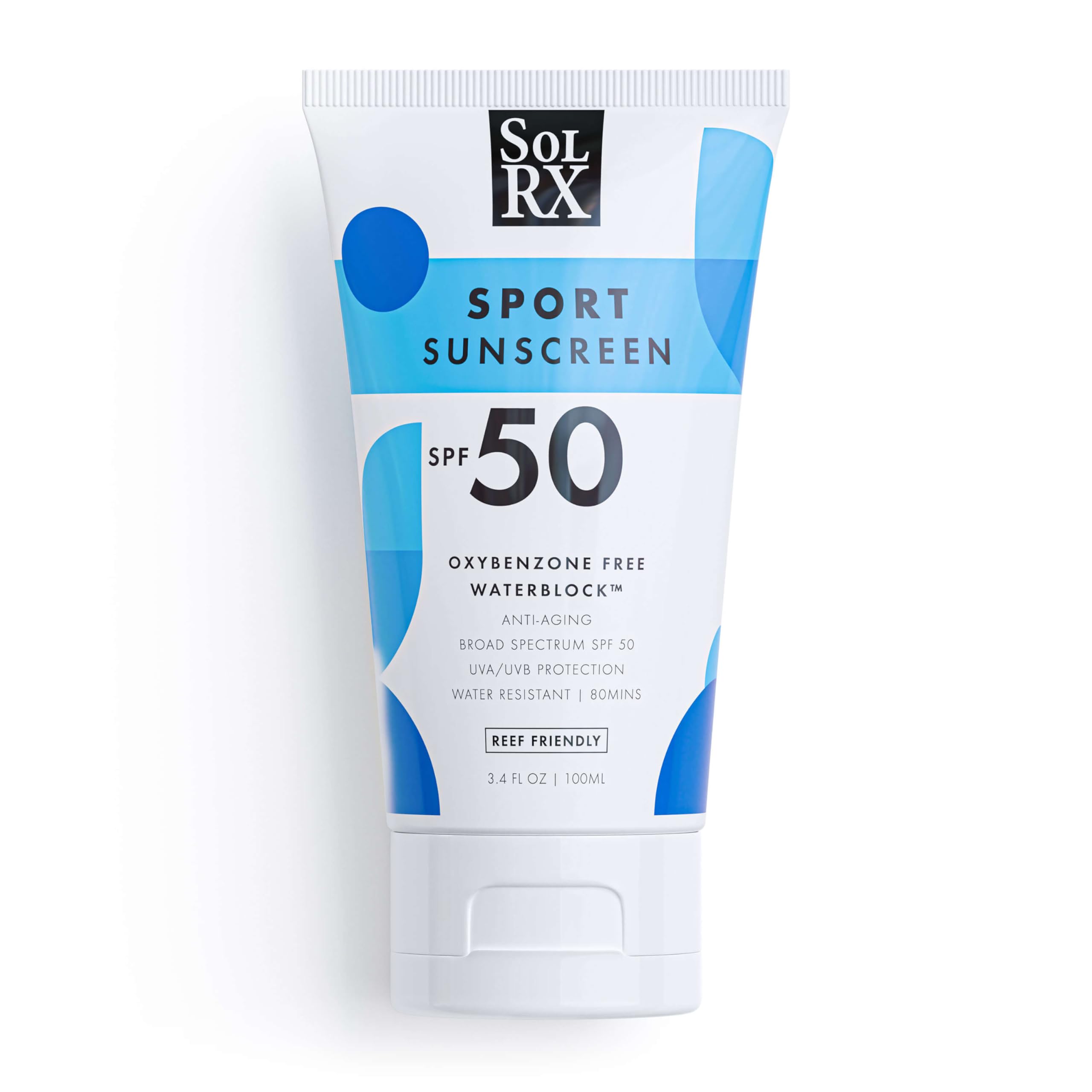 SolRX SPORT SPF 50 Sunscreen, Oxybenzone Free, Broad Spectrum UVA/UVB, Fragrance Free, Reef Friendly