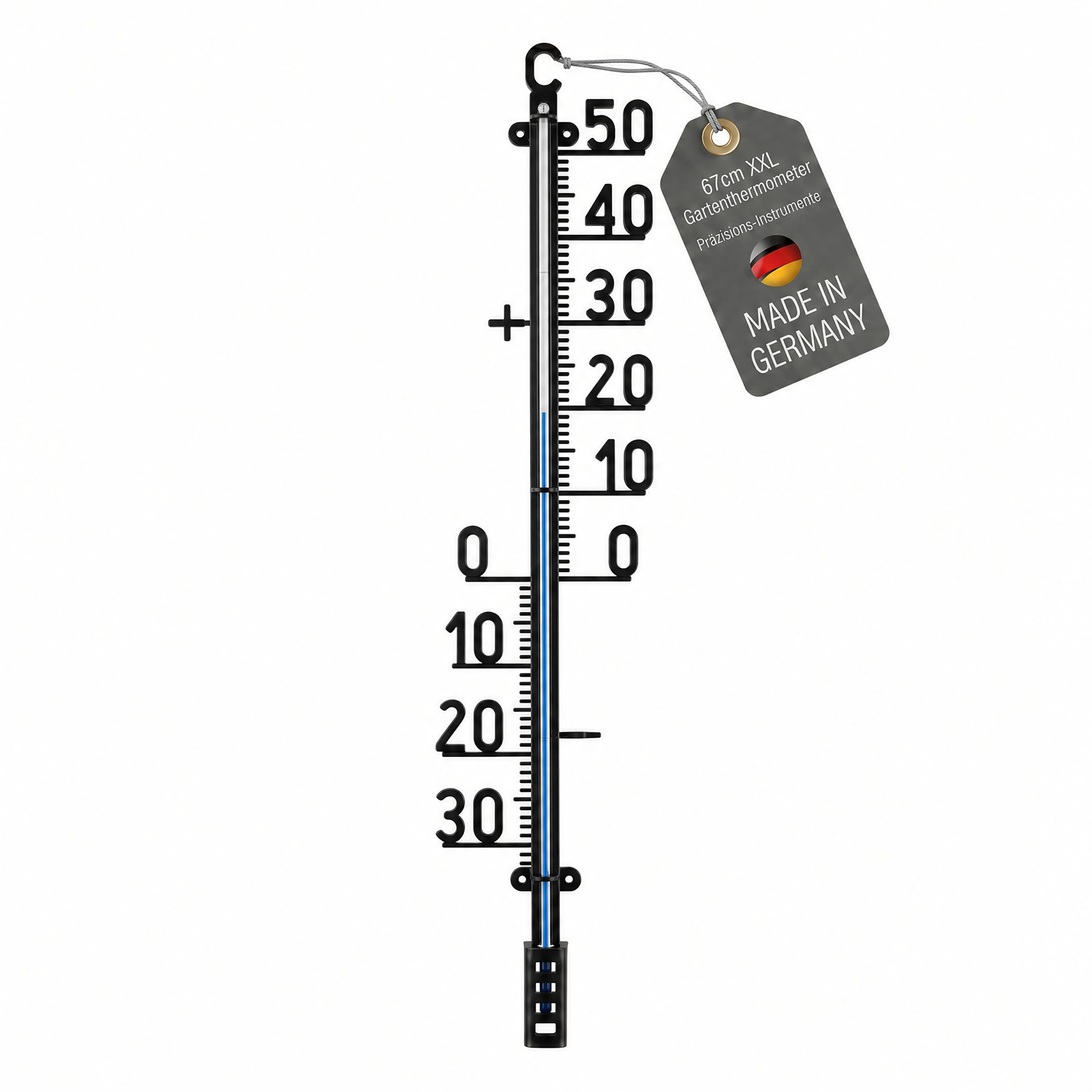 Lantelme XXL Außenthermometer 67cm Analog Kunststoff Schwarz | Temperaturanzeige -30°C bis 50°C | Thermometer für Garten Terrasse Außen | Gartenthermometer Deutsche Herstellung