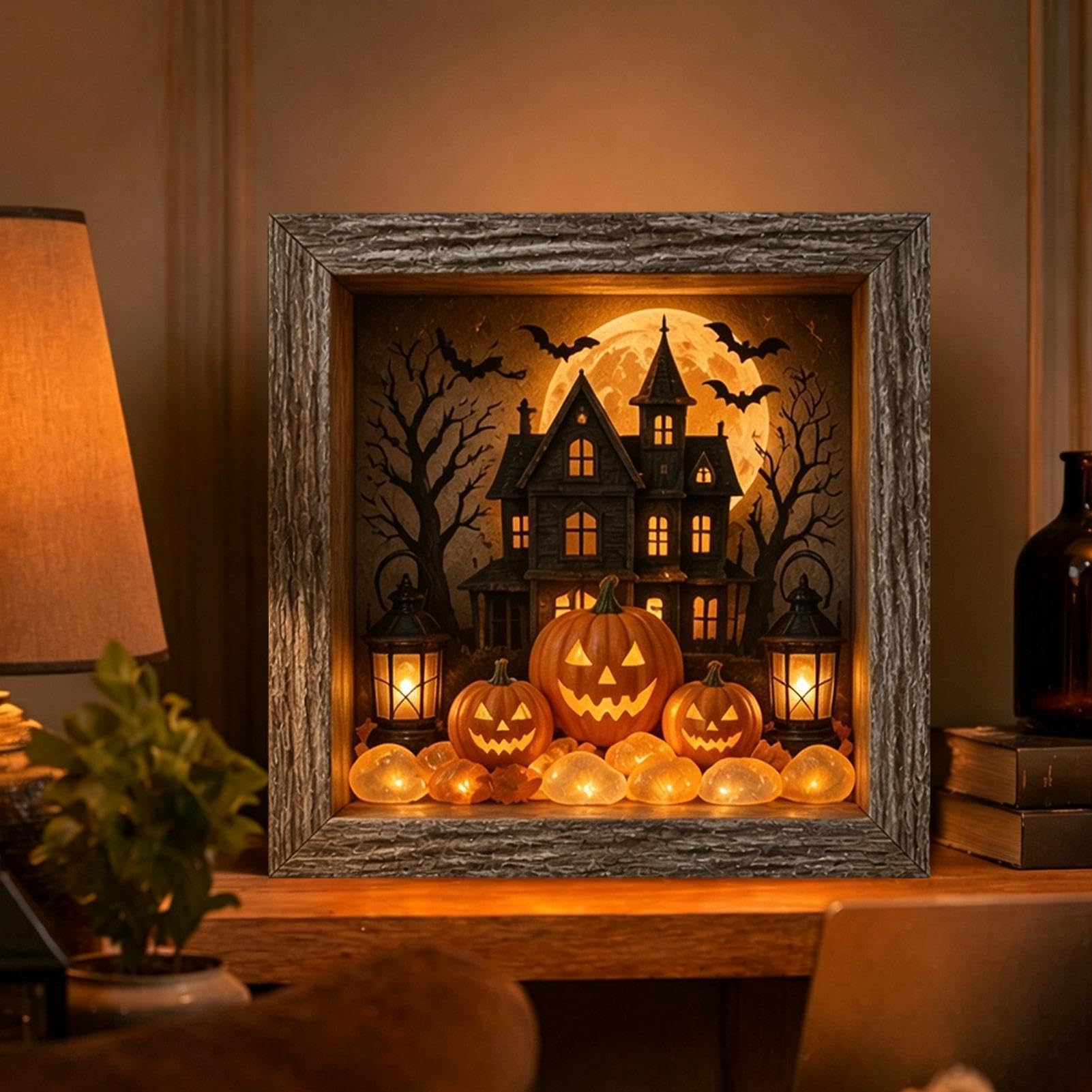 Cornice Scatola di souvenir Halloween Legno Rustico Luminoso E Brillante