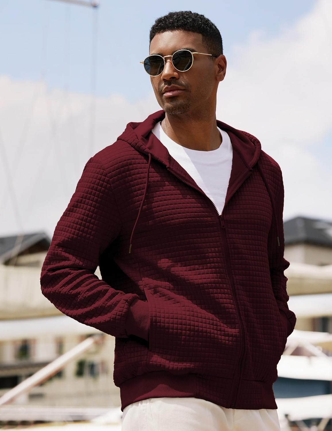 JMIERR Men’s Jacquard Plaid Hoodie Long Sleeve Drawstring Casual Hooded Sweatshirts Jackets with Pockets - Image 7