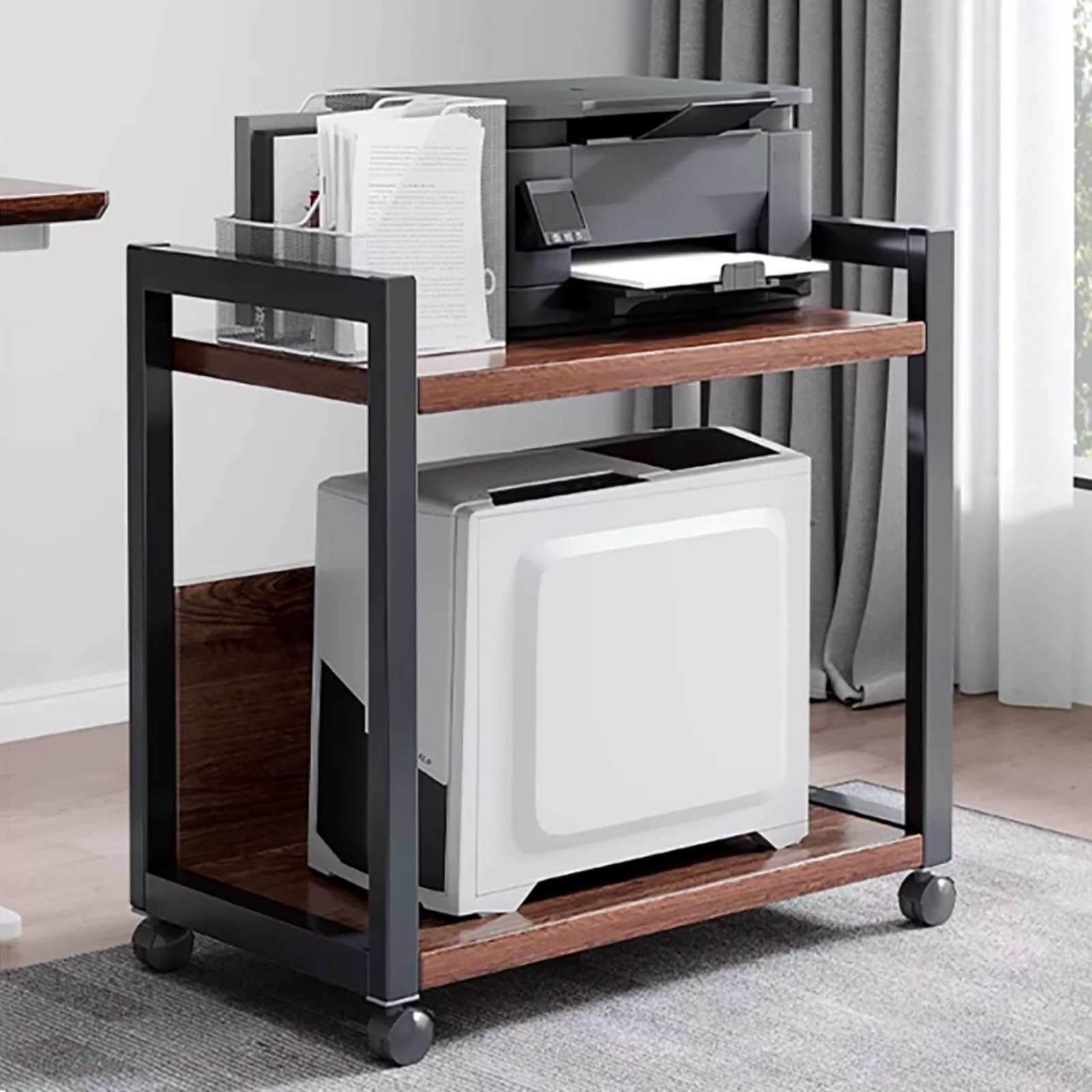 Rolling Printer nd con ripiano Sto – Carrello porta CPU industriale per fax scanner e boo – 50,8 x 40,6 x 55,9 cm marrone – soluzione perfetta per ufficio
