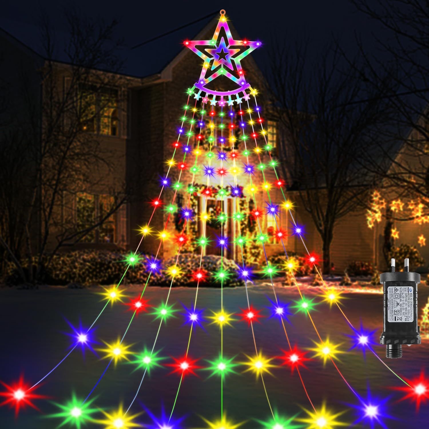 Christmas Lights Outdoor Decorations, 360LED Waterfall Christmas Tree