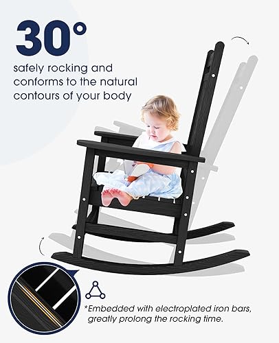 Miniatura 4 de KINGYES Mecedora para patio al aire libre, balancín de porche de HDPE, mecedora de respaldo alto para adultos, balancín de porche con soporte de 330