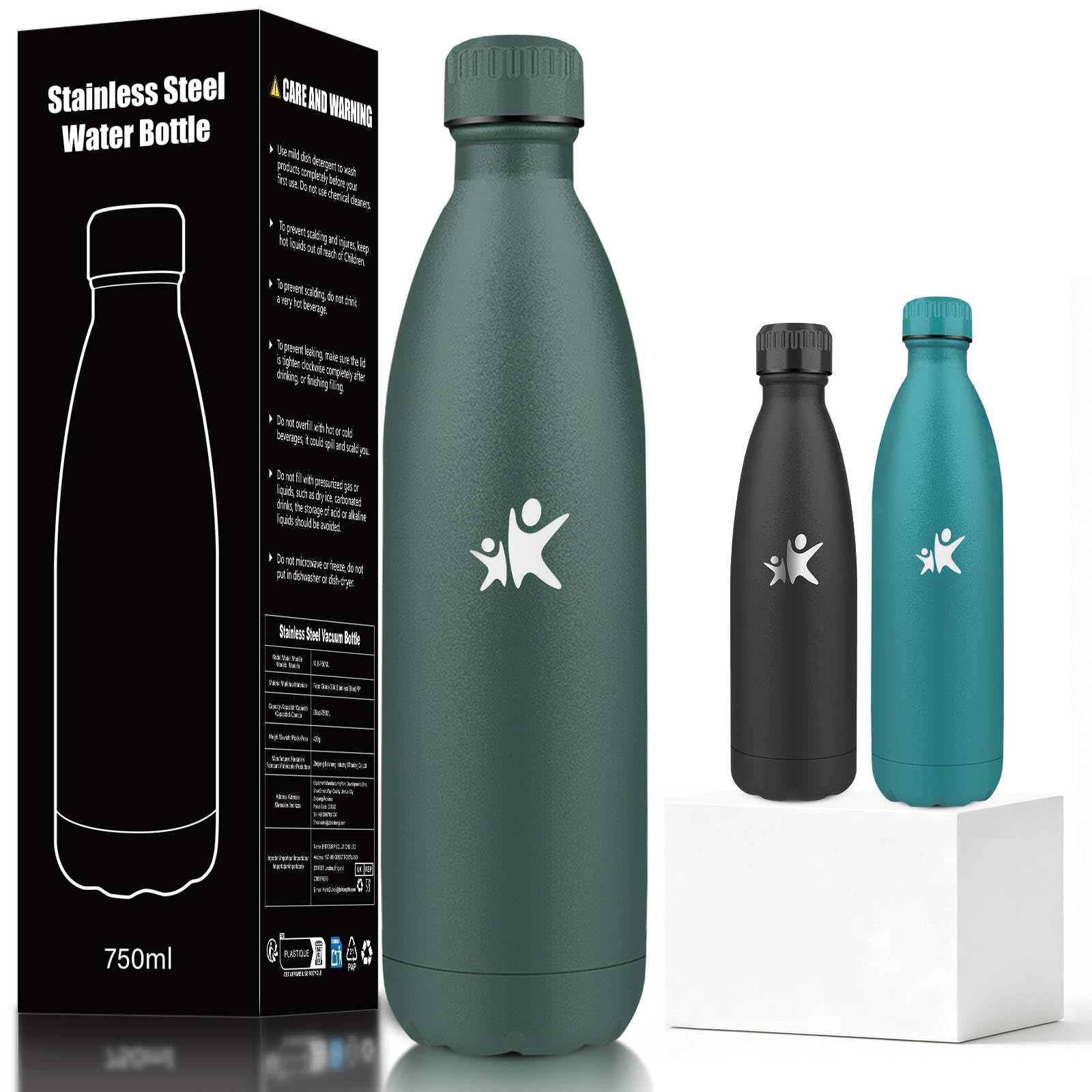 Borraccia- 0.75l- Borraccia Termica, Senza BPA, Borracce Acciaio Inox, Senza Perdite, Boraccia Termica, Thermos per Bevande Fredde o Calde, Borracce per Scuole, Viaggio, Sportio, Palestra