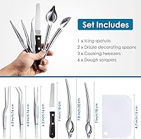 Vista 2 de Patelai 12 piezas de herramientas de chapado de chef, cucharas de llovizna, pinzas de cocina, cucharas de dibujo de acero inoxidable de precisión