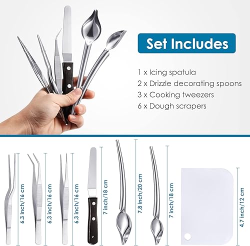 Miniatura 2 de Patelai 12 piezas de herramientas de chapado de chef, cucharas de llovizna, pinzas de cocina, cucharas de dibujo de acero inoxidable de precisión