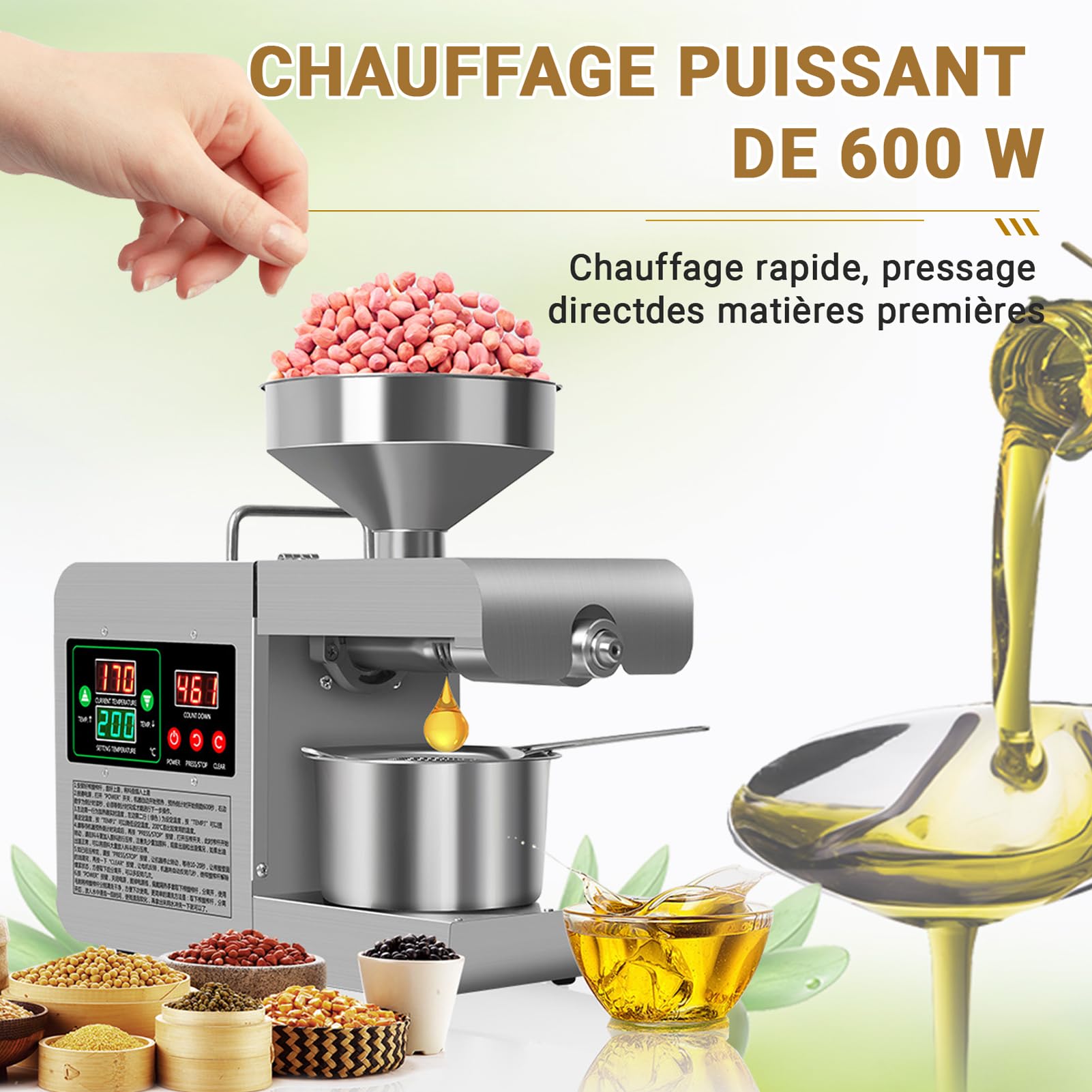 Presse-huile électrique automatique à presse à huile, Extracteur Chaud Et Froid Contrôle, presse-huile commerciale, presse huile olive, pour Graines de Lin Cacahuètes Sésame Tournesol