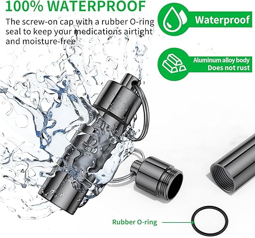 Miniatura 3 de Pastillero pequeño, (paquete de 2 + 2 clips de mosquetón) llavero portapíldoras portátil mini contenedor de píldoras de viaje botella de metal con