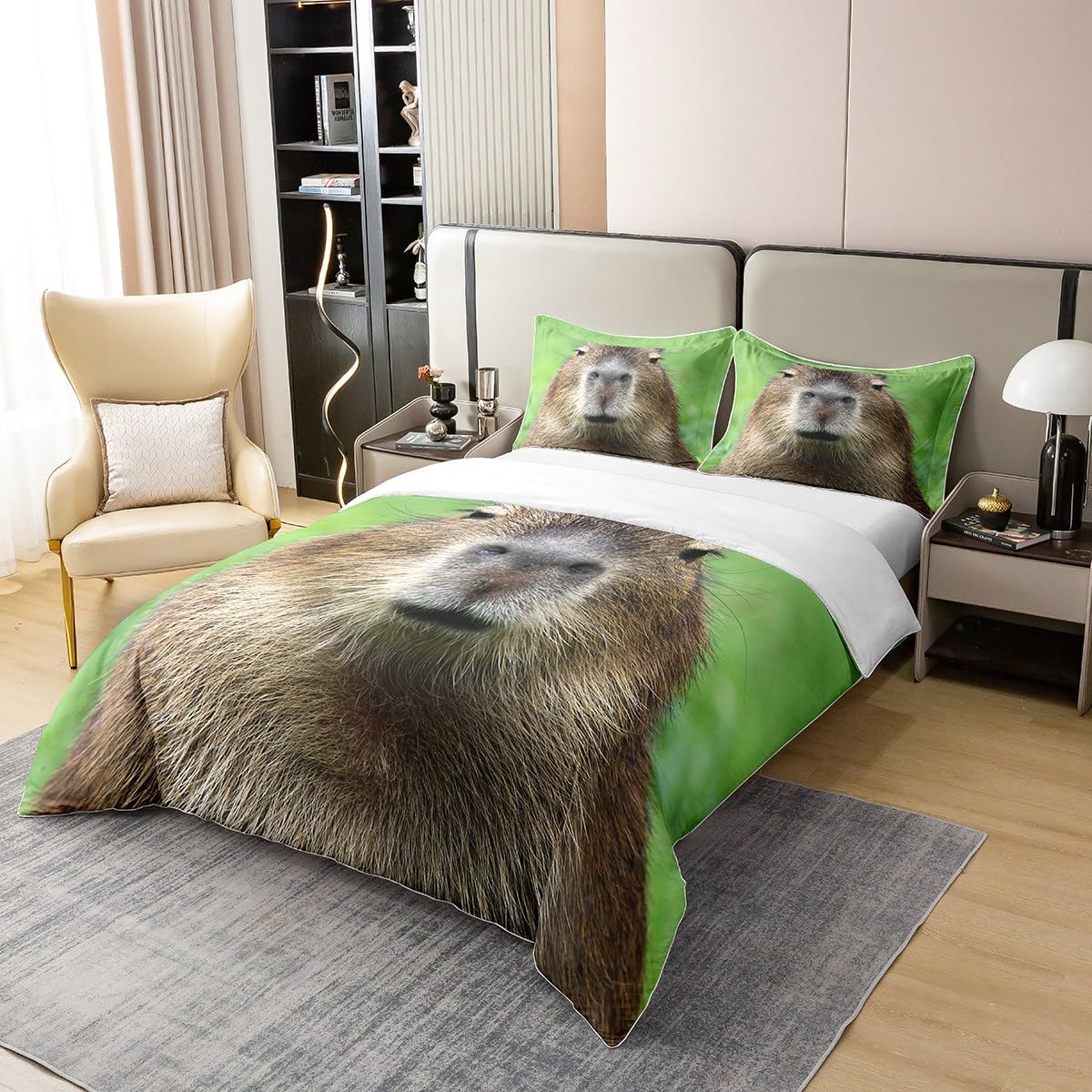 Homewish Young Capybara Cotton Duvet Cover Single,Funny Capybaras Comforter Cover,Capybara Animals Lovers Bedspread Cover,3D Zoo Pet Animals Soft Breathable Bedding Set including Zipper Bedroom Decor - Image 3