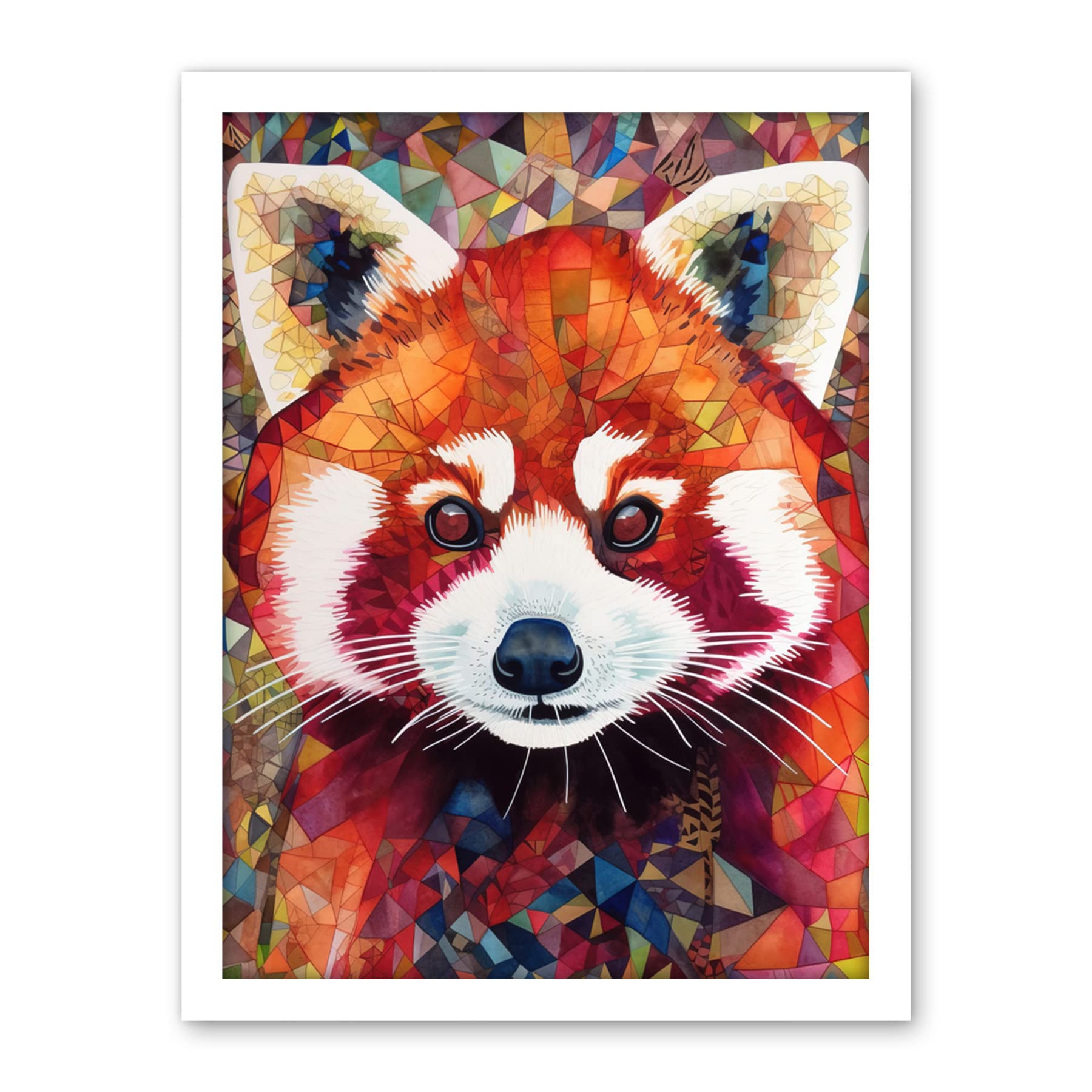Artery8 Red Panda Portrait Multicoloured Folk Art Artwork Framed Wall Art Print 18X24 Inch