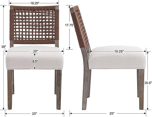 Miniatura 3 de chairus Juego de 4 sillas de comedor tapizadas, sillas de comedor de granja, sillas de cocina beige con respaldo de cuerda de tejido bajo, sillas