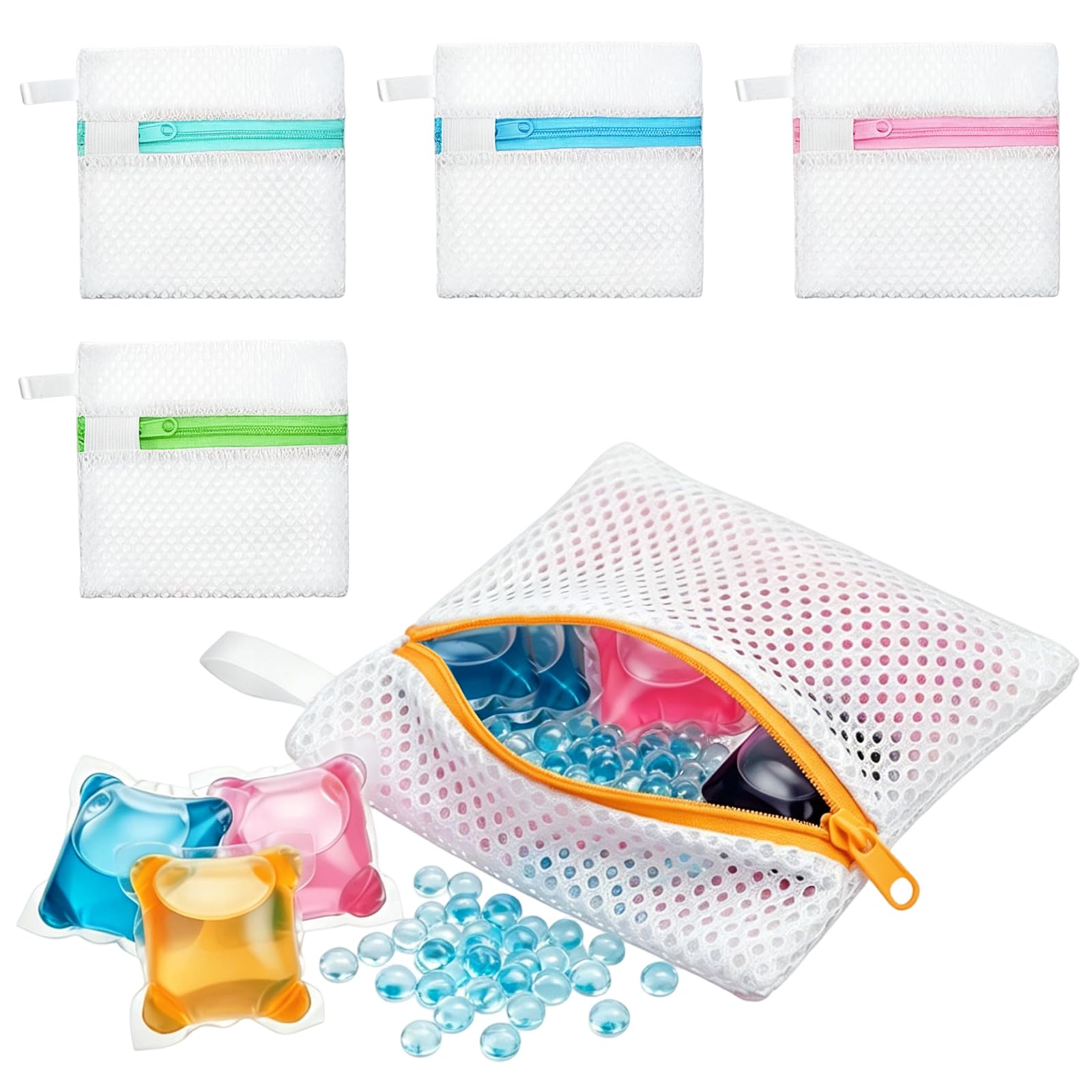 5 Pcs Small Laundry Bag,Laundry Pod Anti-Sticking Bags,Mesh Wash Bag,Reusable Wash Bag,With Zipper,for Scent Beads Delicates,13x12cm Compatible With All Washing Machines,for Hotel Home