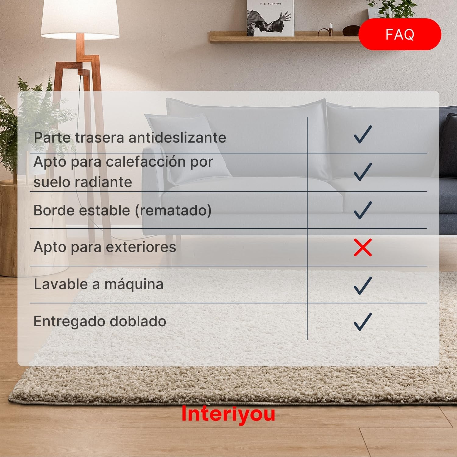 Interiyou Alfombra Pelo Largo Sofia - 60x120 cm Beige - Esponjosa y Lisa - Lavable y Antideslizante - Textura Larga Suave