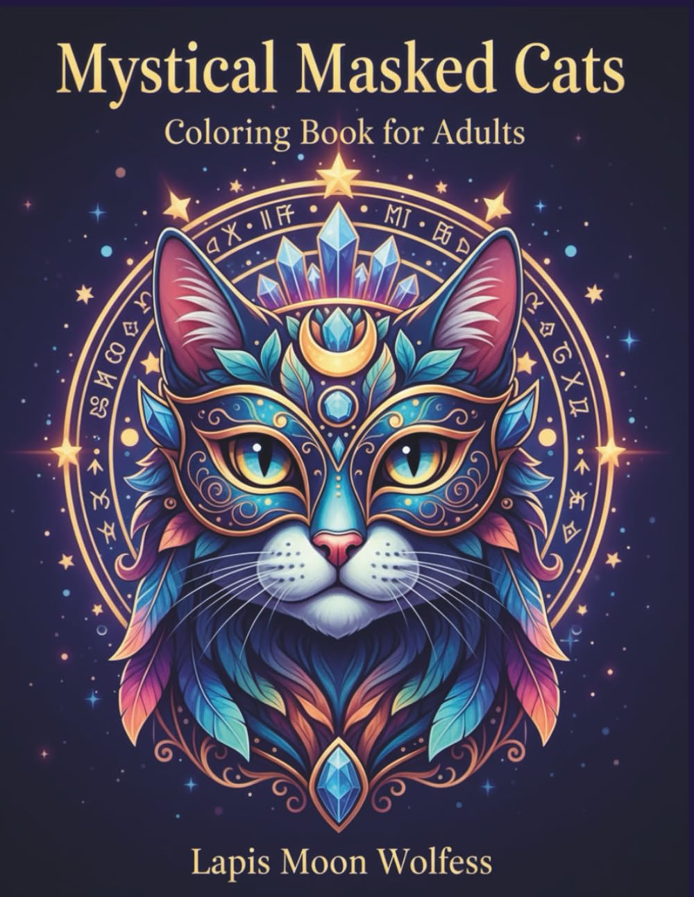 Mystical Masked Cats Coloring Book for Adults: 40 Enigmatic Cat Faces with Magical Masks