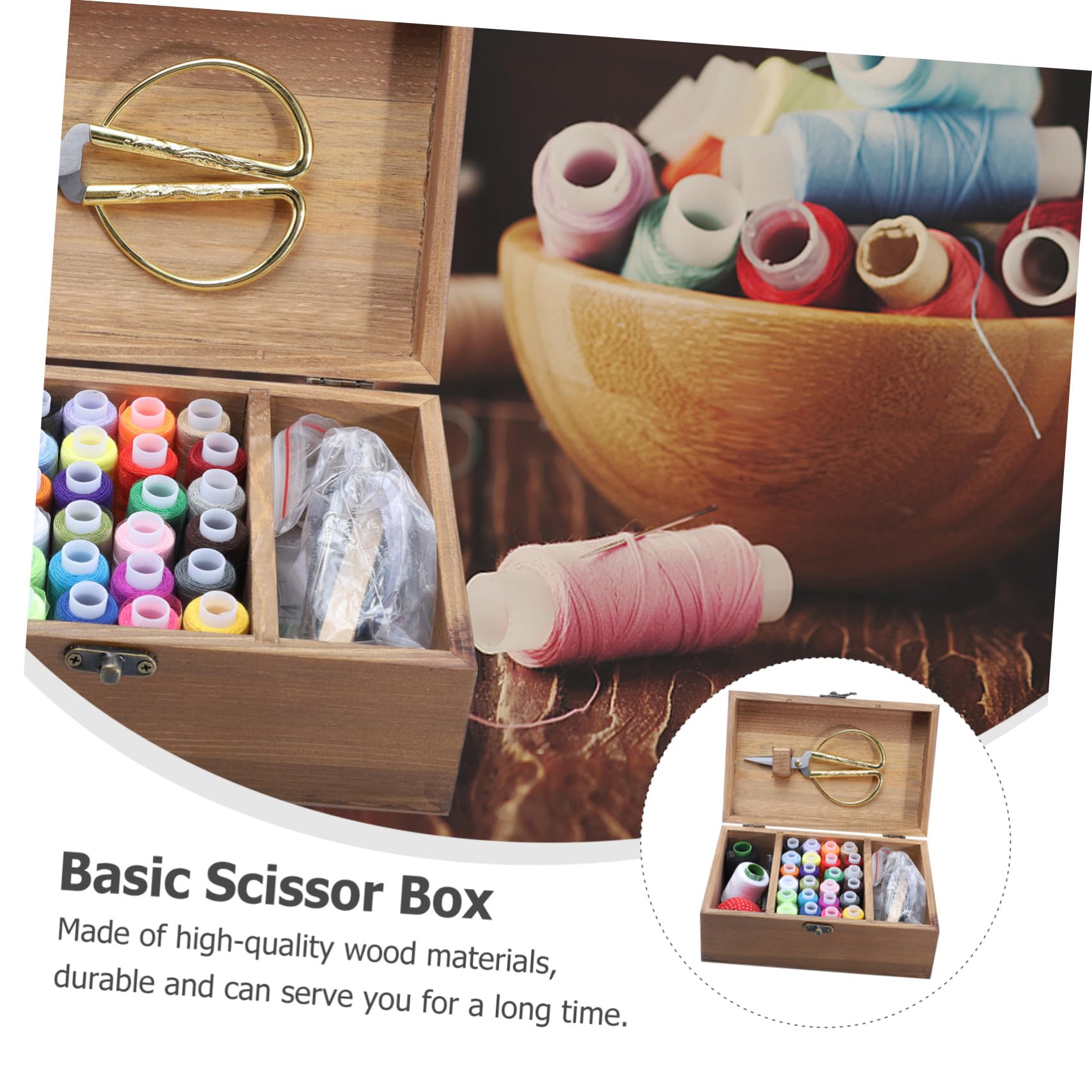 PLAFOPE Caja de Madera Vintage para Costura Gran Capacidad, Almacenamiento Ecológico para Agujas, Hilos y Tijeras en Kit de Costura DIY