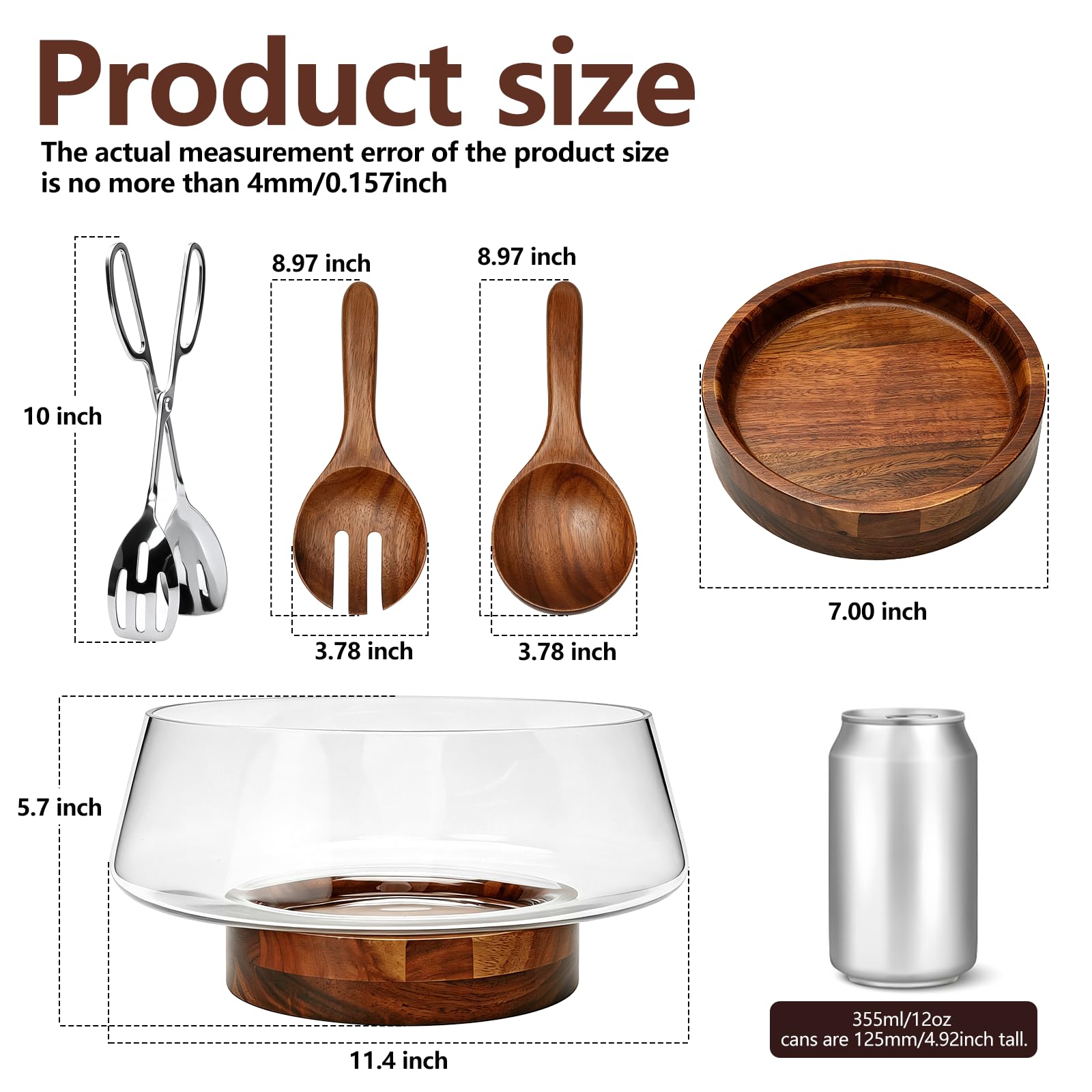 Accguan Glass Salad Bowl Set - Acacia Wood -2