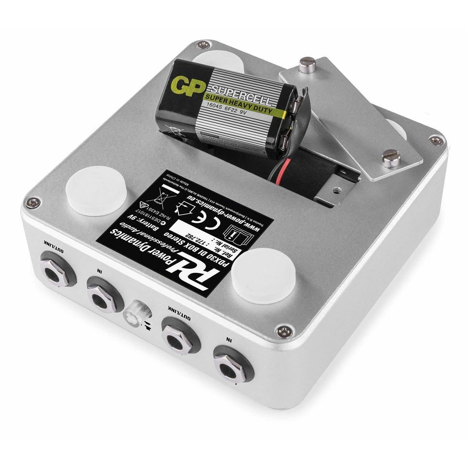 Power Dynamics PDX30 - Boîtier DI Stéréo, Aluminium, Très Robuste, Compatible Batterie, Idéal pour Augmenter Les Performances Sonores de Vos Instruments de Musique