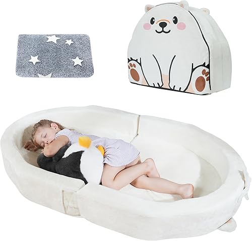 Cama de piso de viaje para niños pequeños, cama portátil para niños pequeños, cama de viaje plegable suave para el hogar, dormir, acampar, cuna