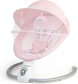 Maxmass Electric Baby Bouncer with 5 Swing Amplitudes, 3-Stage Timer & Motion Function, 2 Toys, Music Speaker and Remote Control, Baby Swing Infant Seat for Newborn (Pink)