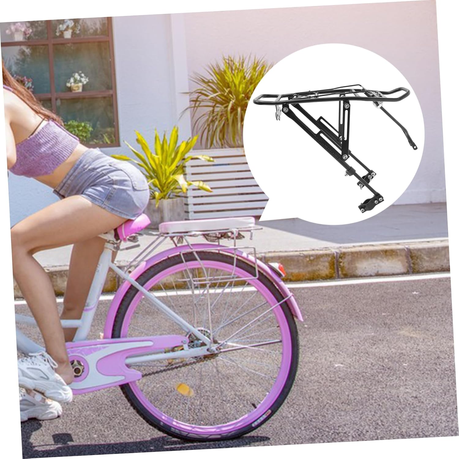 Adjustable Rear Bike Cargo Rack Heavy Duty Aluminum Alloy Cycling Luggage Carrier Compatible with Mountain and Road Bikes for Panniers and Backpacks