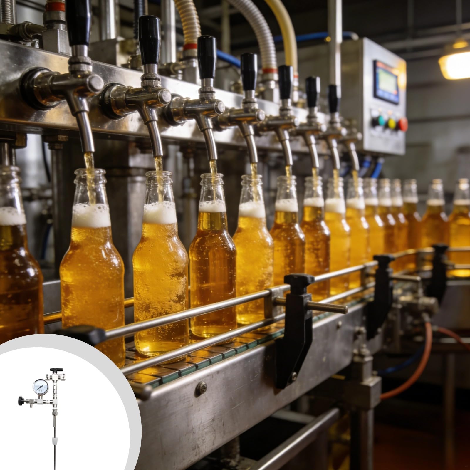 Kit de elaboración de cerveza, de acero inoxidable 304 con medidor de presión, 15 pulgadas de altura, kit de transferencia de embotellado de cerveza para cerveza casera con CO2