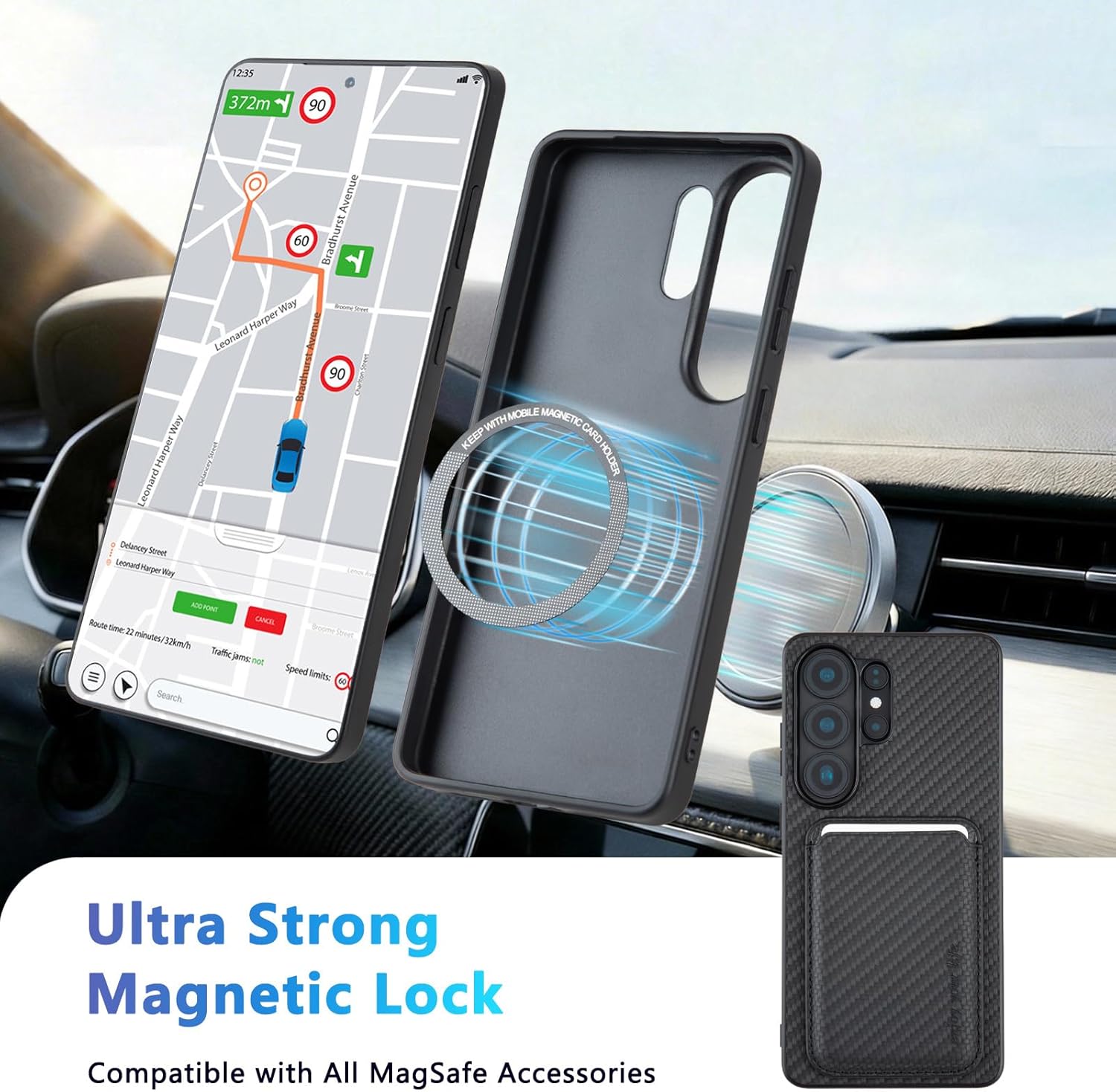 Designed for Samsung S26 Ultra Case, Samsung S26 Ultra Case Wallet Compatible with MagSafe, PU Samsung S26 Ultra Case with Card Holder for Women Men, Anti-Slip & Shock Absorption(Black)