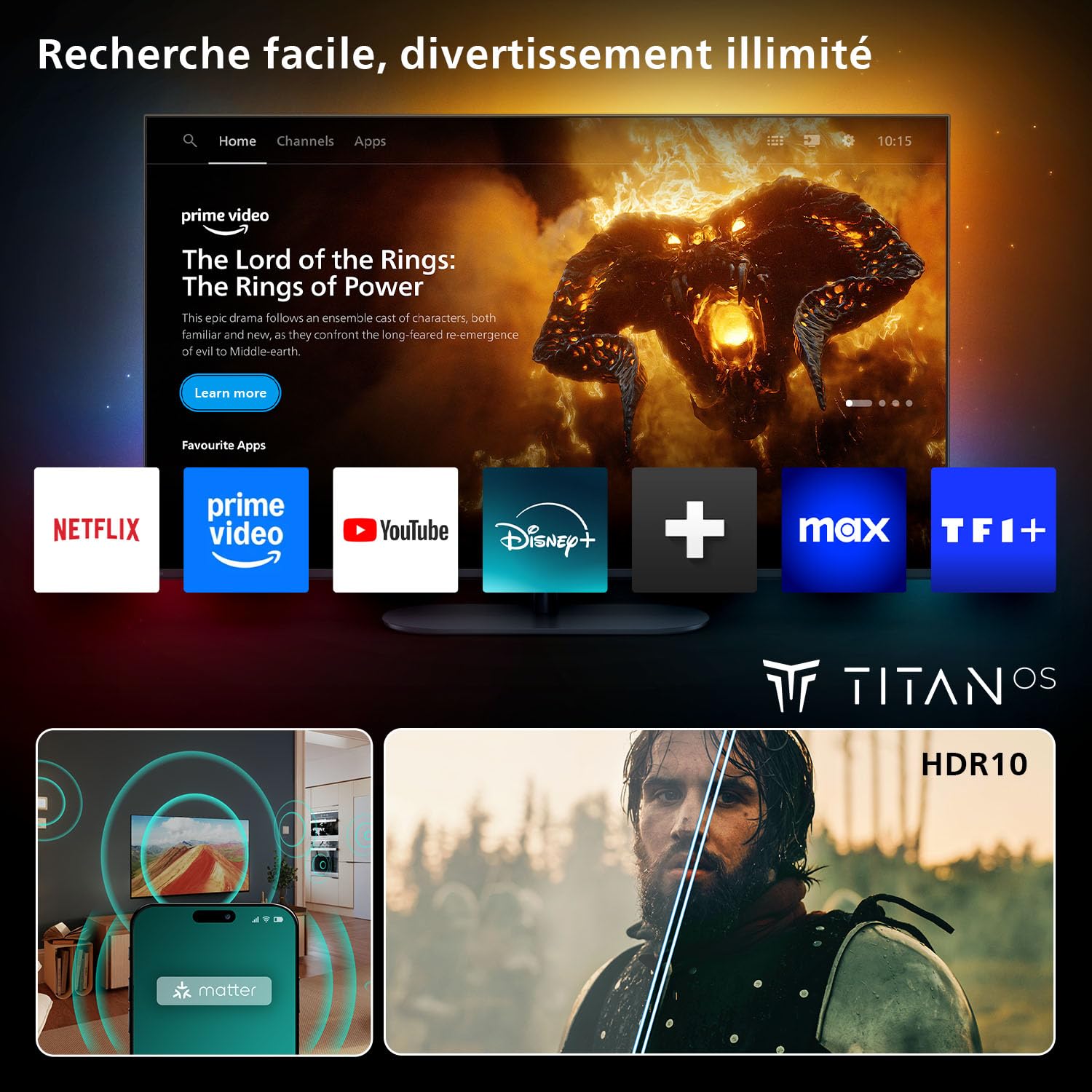 Philips 32PFS6000 2K HD LED Smart TV - Écran 32 Pouces avec Pixel Plus, Plateforme Titan OS et Son Dolby Digital - Compatible Alexa et Assistant Vocal Google