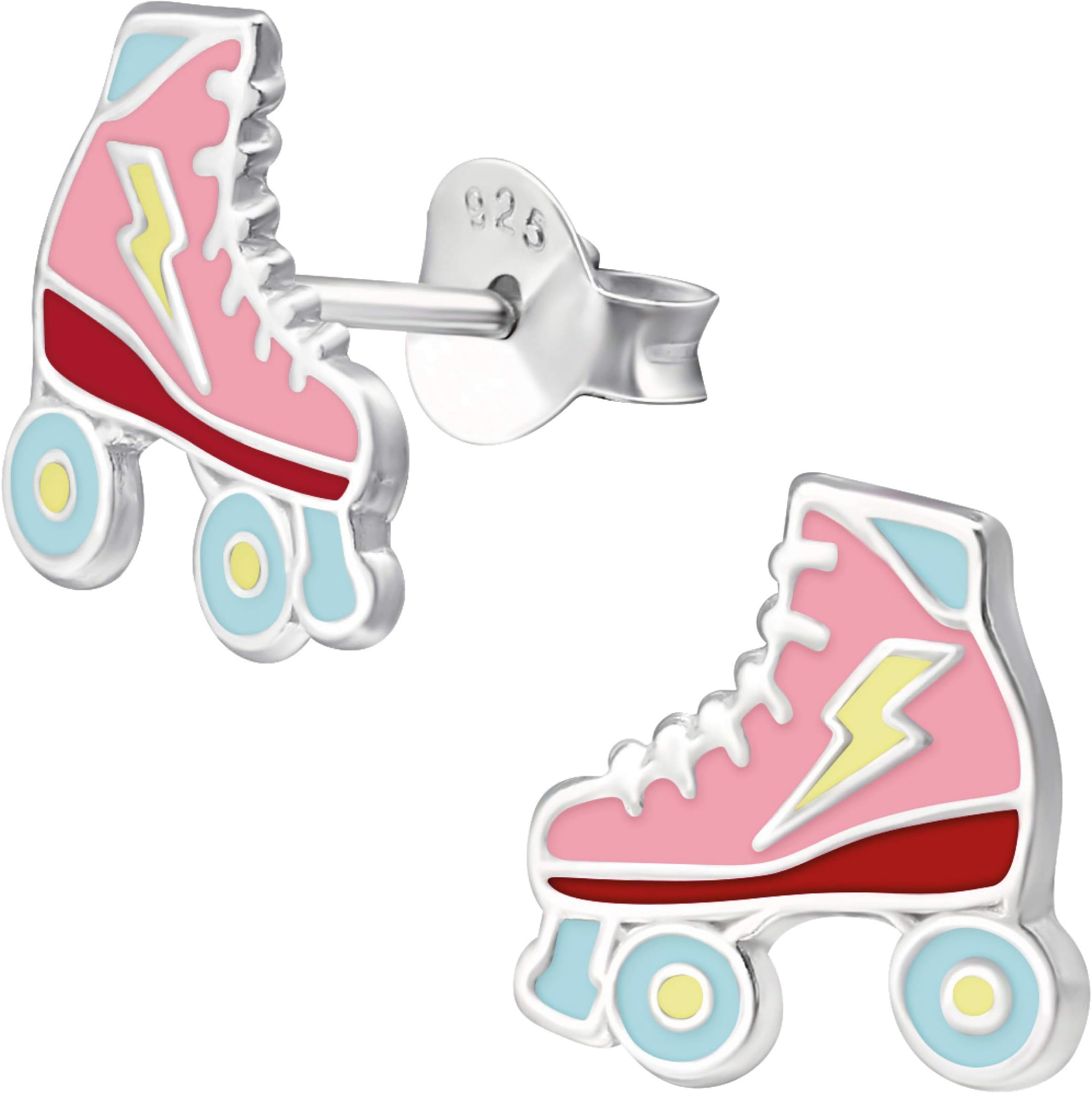 Jayare Children's Roller Skate Stud Earrings 925 Sterling Silver 9 mm Pink Blue Roller Skate Girls Earrings Children's Jewellery