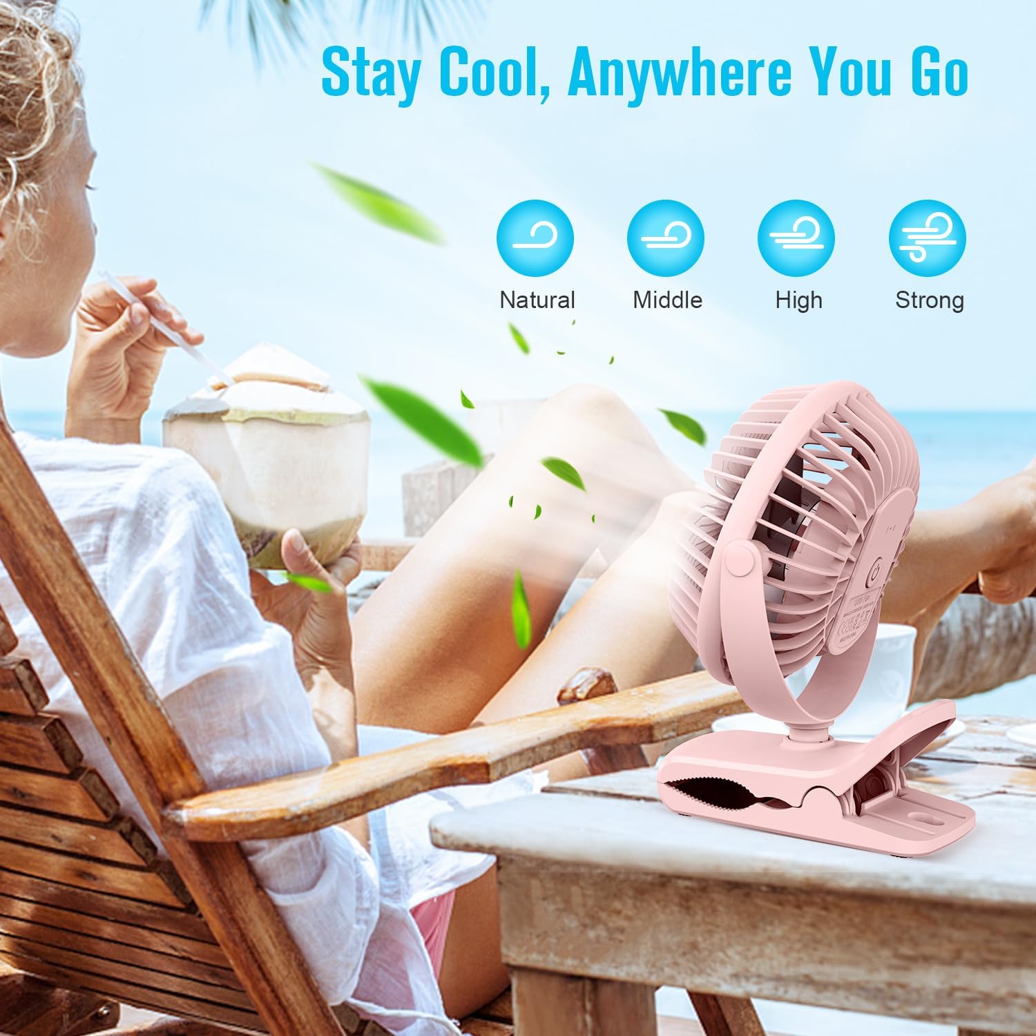 BESKAR 2 Pack Rechargeable Clip on Fan Black and Pink Bundle Deal 4 Speeds Small Battery Operated Fan