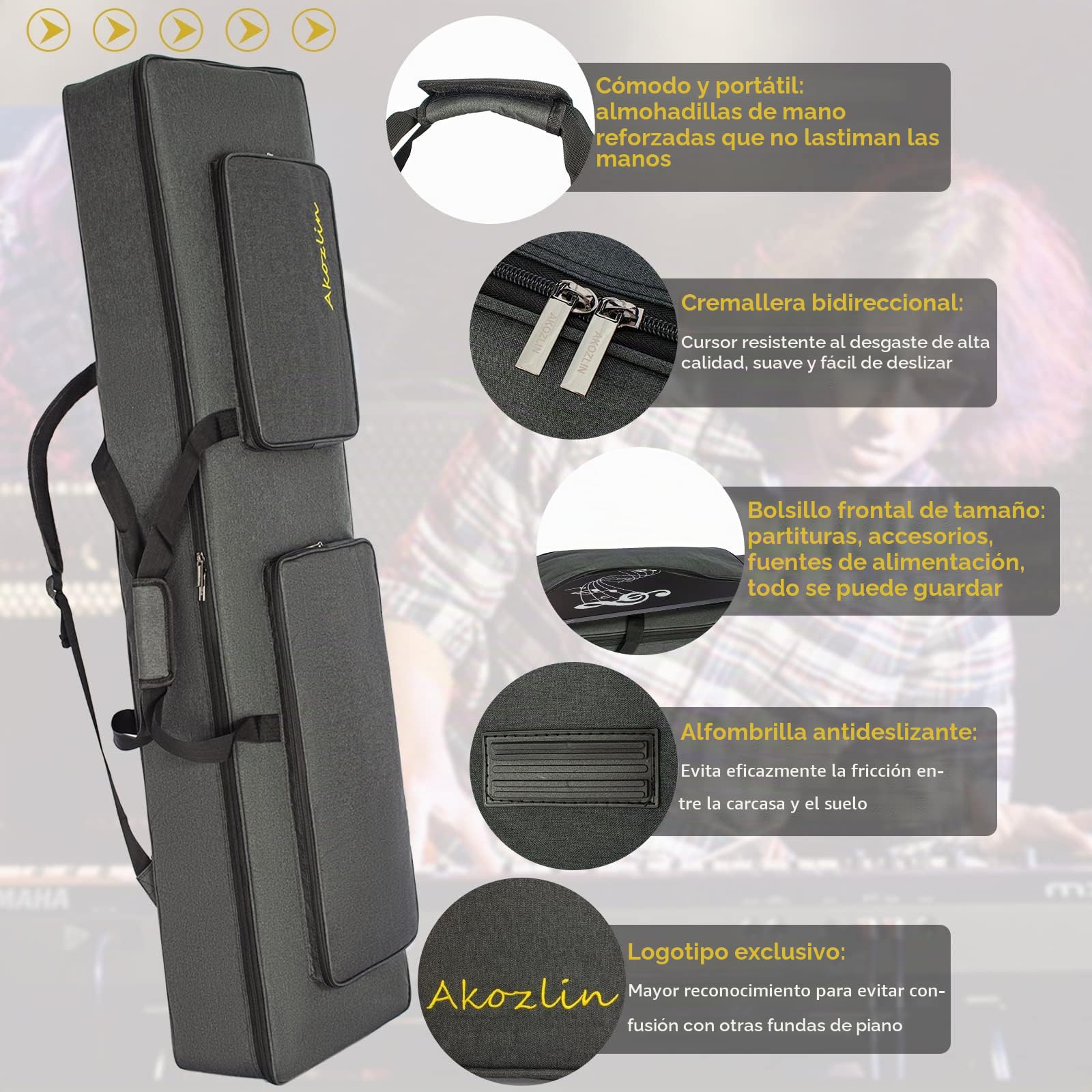 AKOZLIN Funda acolchada para teclado portátil y duradera para piano eléctrico, universal, impermeable, Oxford, gruesa, con acolchado de perlas de 10 mm, 88 teclas. Longitud: 54.3 pulgadas, moderno