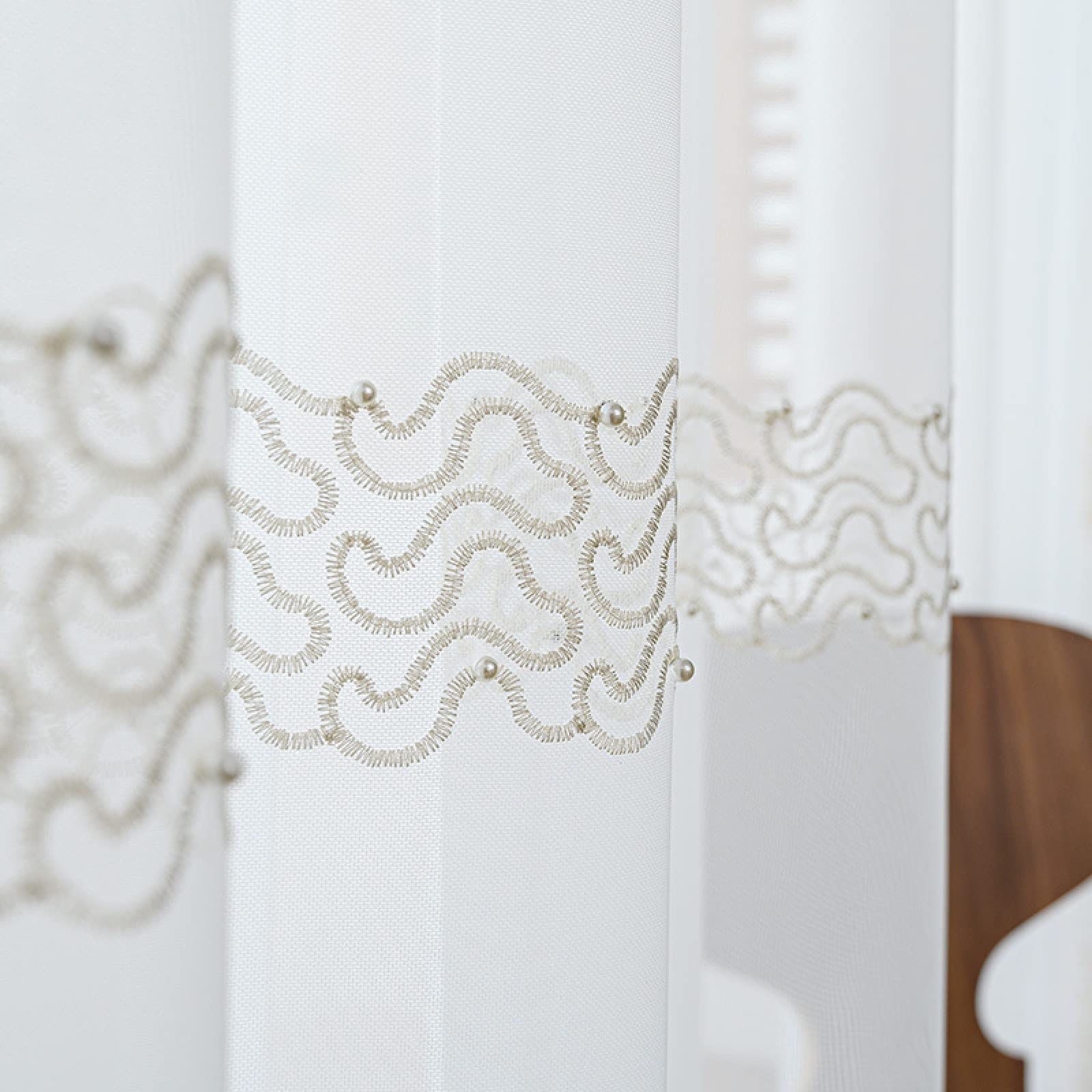 2 Piezas Cortinas Salon Modernas Visillos Poliéster Visillo semitraslúcido con Ollaos para Casa Decoracion Dormitorio, Salón o Habitación - 229 x 274cm(An x Al) Bordado Blanco