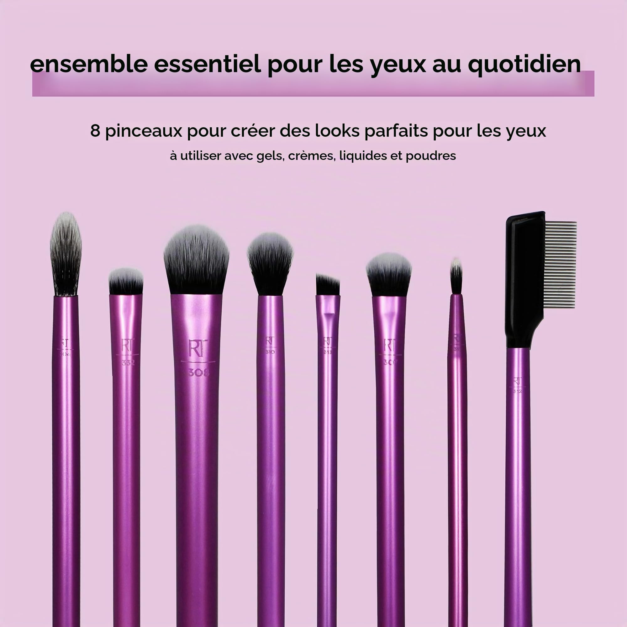 Real Techniques Ensemble de pinceaux de maquillage Everyday Eye Essentials, pinceaux pour crayon, fard à paupières,non testés sur les animaux et végétaliens, ensemble de 8 pièces