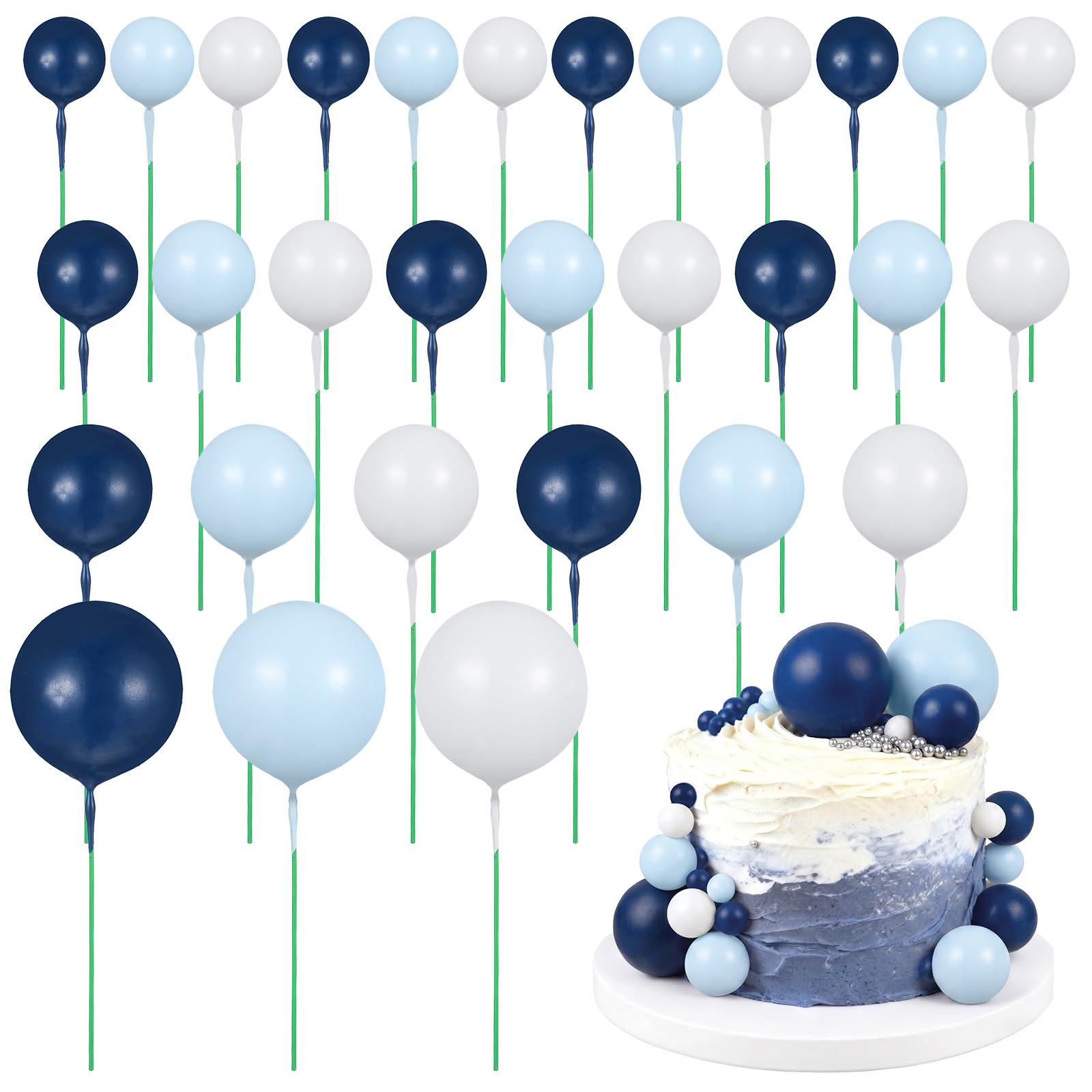 Lusofie 30Pcs Blue Cake Balls Decorations - Ball Cake Toppers For Wedding