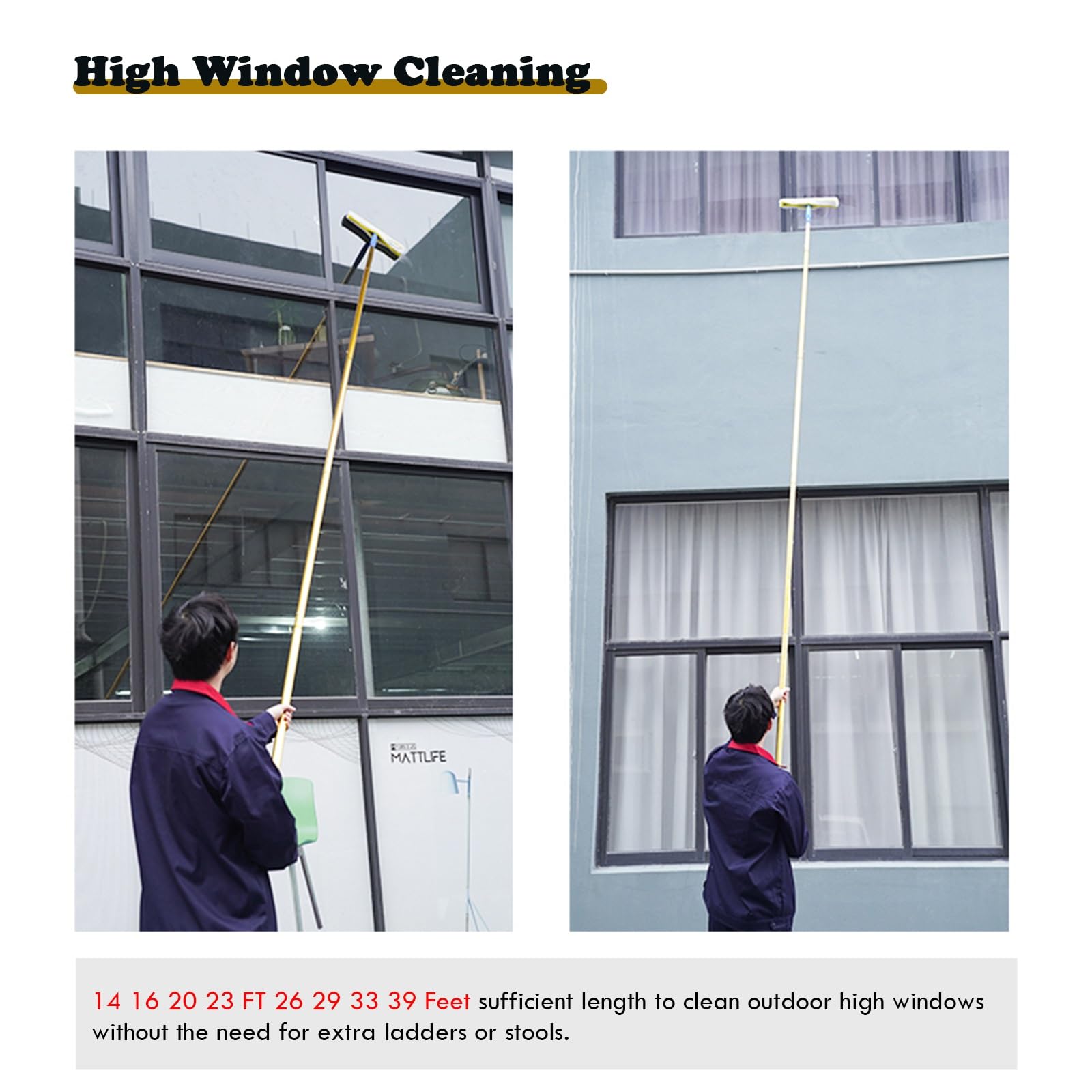 Kit de limpiador de ventanas telescópico con escobilla para limpieza de cristales de alto alcance en oficinas y hogares