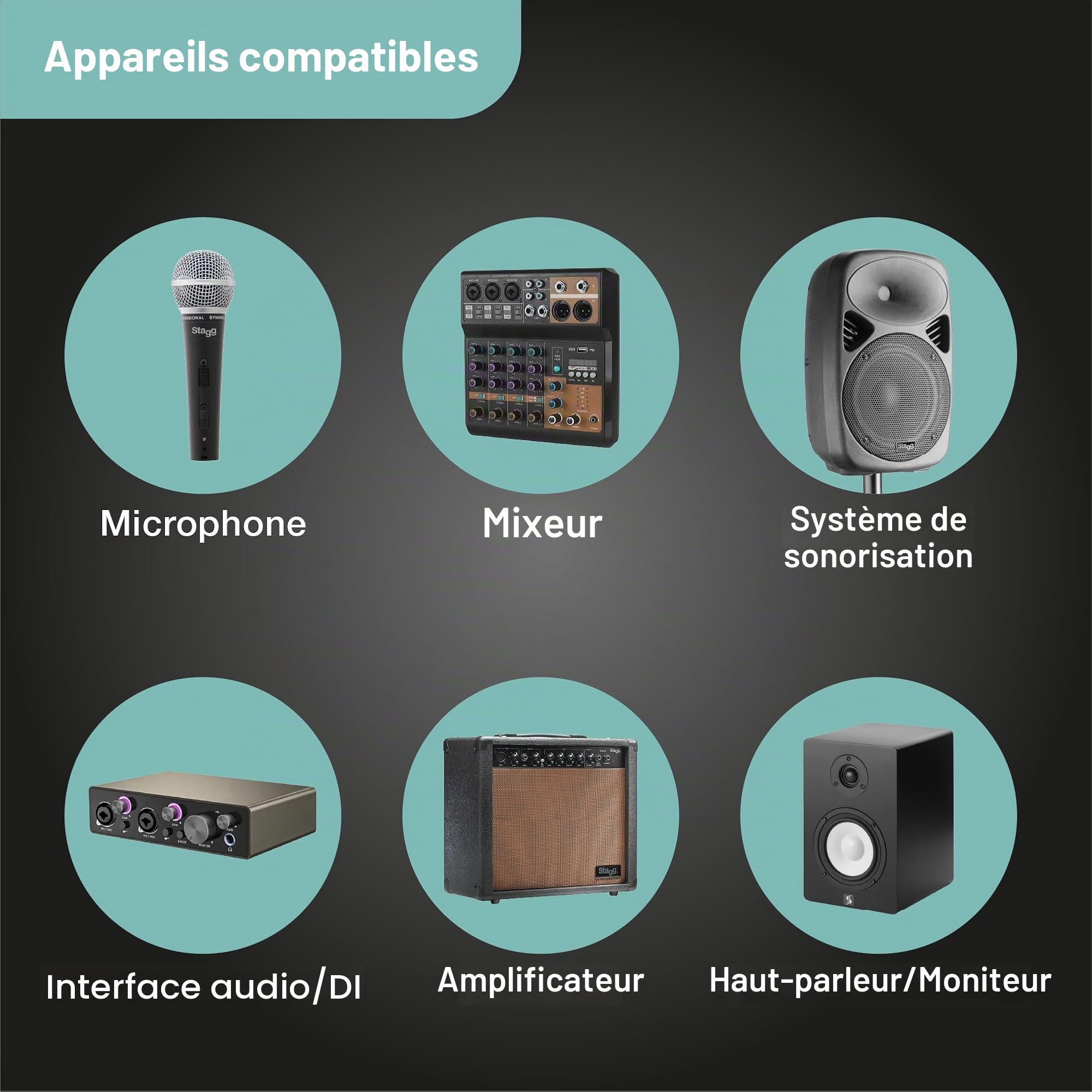Stagg Câble microphone de haute qualité XLR vers prise XLR, 6 m, noir