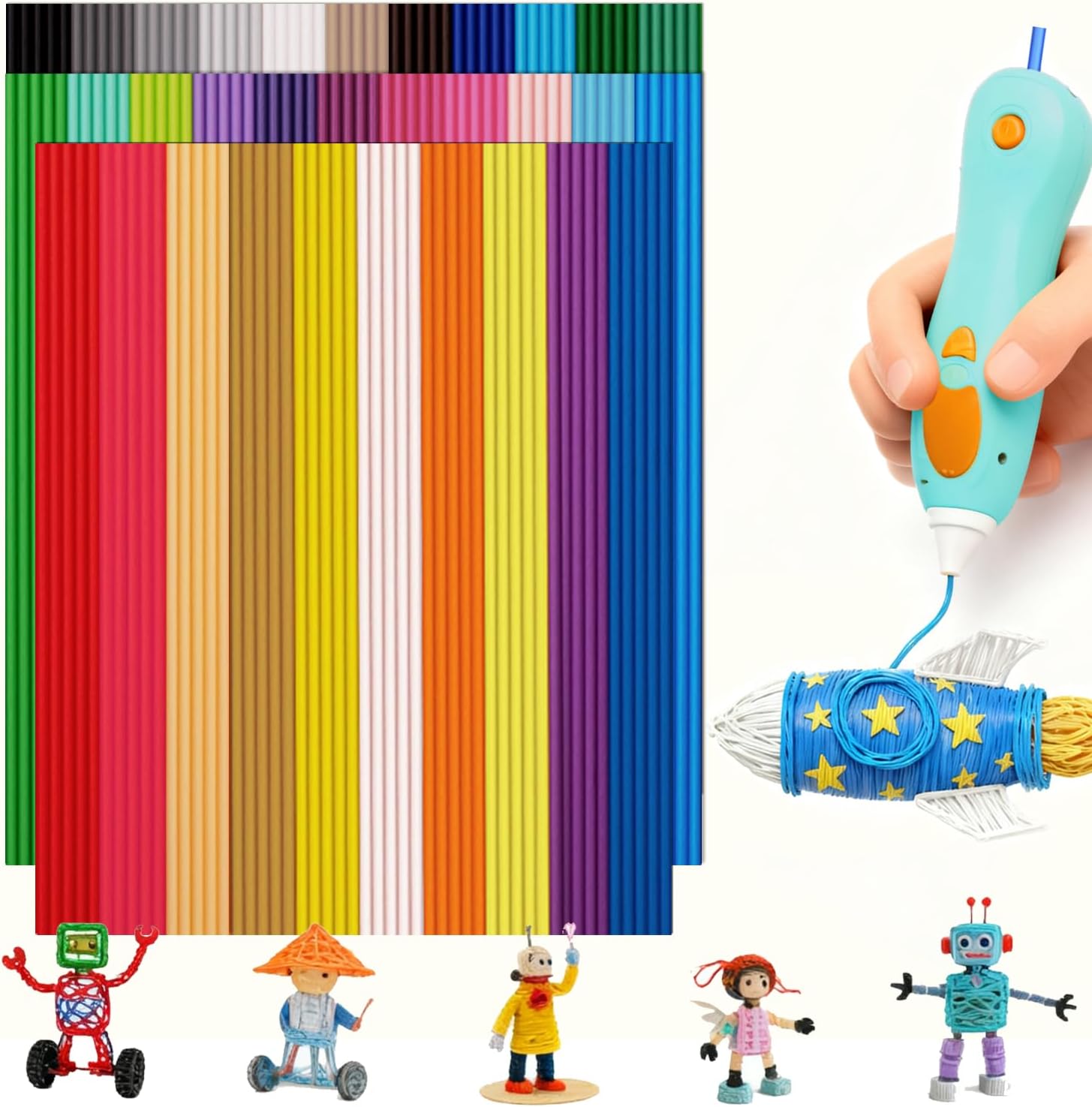 32 Colors PCL 2.5mm 3D Pen Filament Refill Compatible with 3Doodler Start+, Low Temperature Filament, 15cm x 10pcs Total 4800cm, Safe & Easy-Use Refill 320Pcs