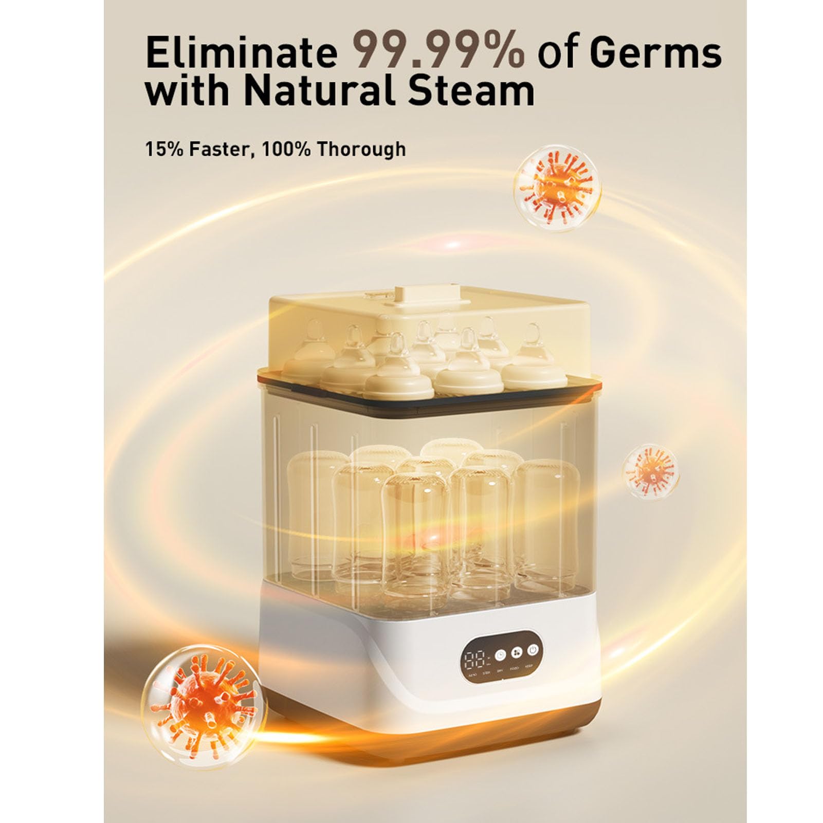 Luocute Elektrischer Dampf-Babyflaschentrockner, 2-in-1-Doppelschicht-Babyflaschentrockner für 6 Bis 12, All-in-One-Reinigungsmaschine für zu Hause (EU-Stecker)