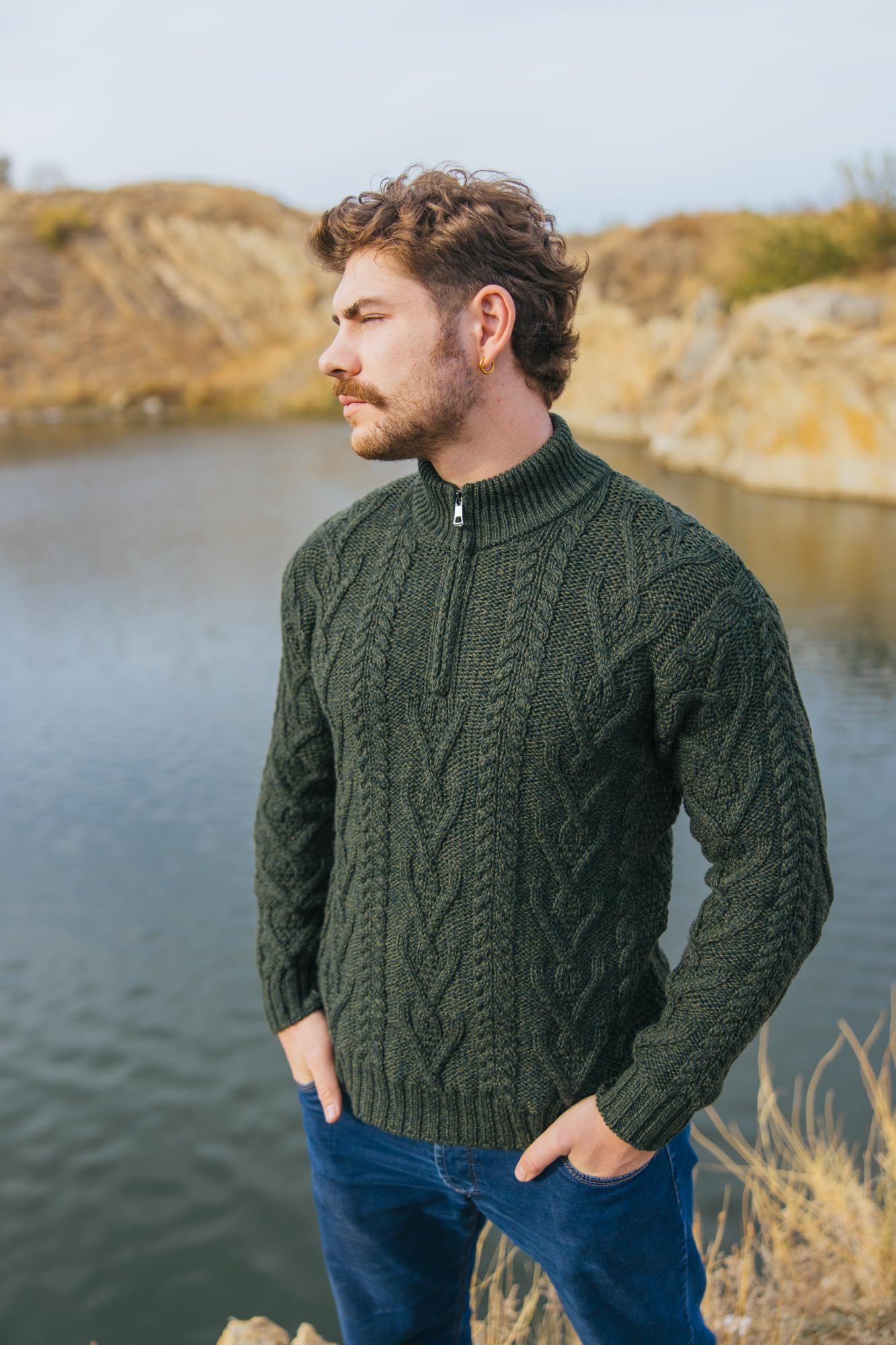 SAOL Pullover da Pescatore Irlandese Maglione Invernale Lavorato a Maglia 100% Lana Merino