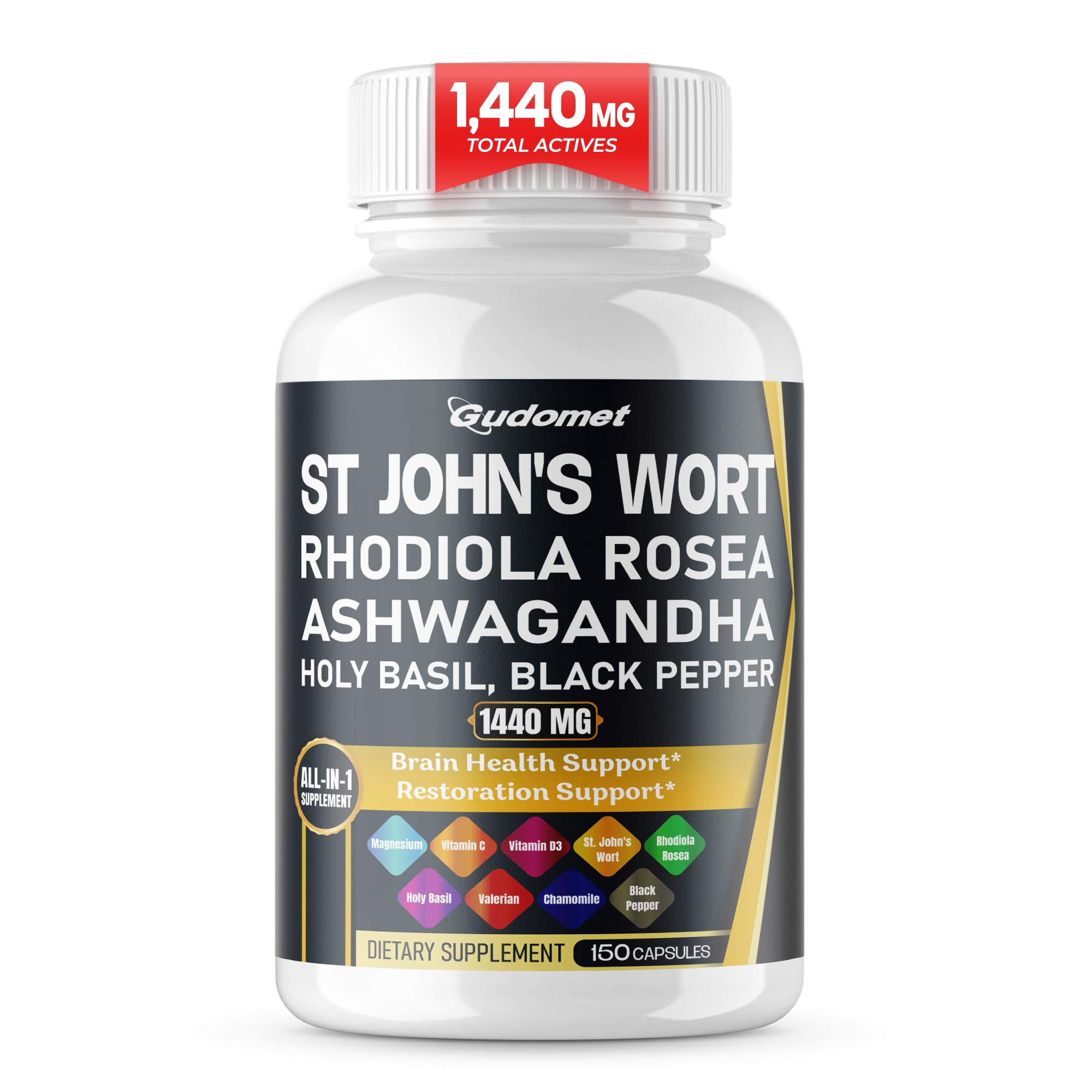 St. John's Wort Complex 1,440mg with Ashwagandha for Brain Wellness, 150 Ct