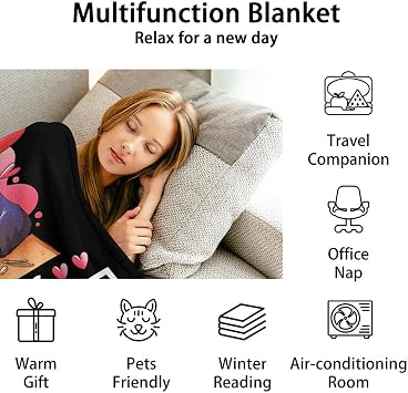 Cartoon Blanket for Girls, Women - Cozy, Warm - 30x40 Inches Lap Size Throw Blanket for Chair - Black Aesthetic Fuzzy Throws Gift