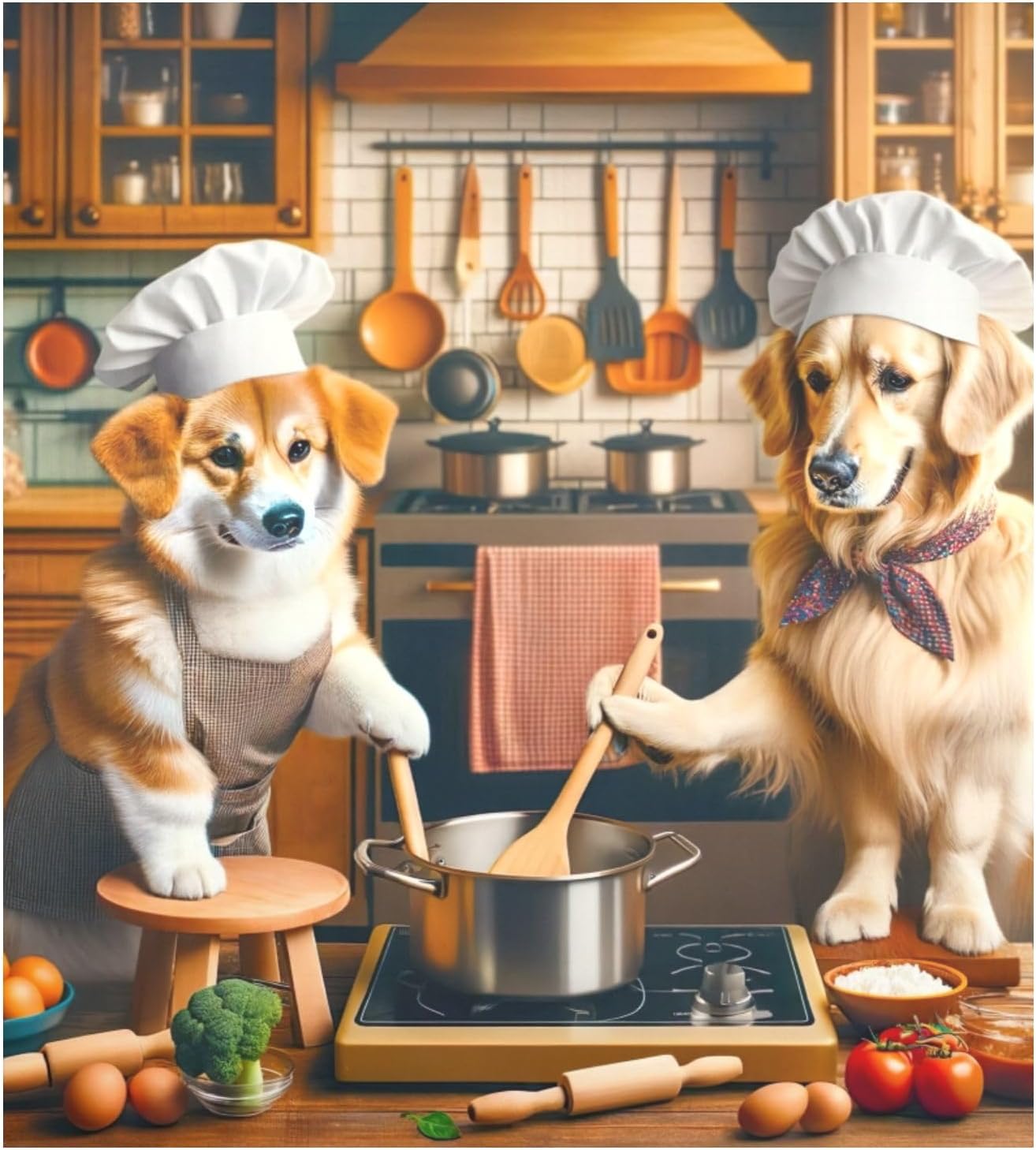 Cute Dogs Cooking Dishwasher Magnetic Covers Refrigerator Door Cover Sheet Home Kitchen Decoration, 26" x 23"