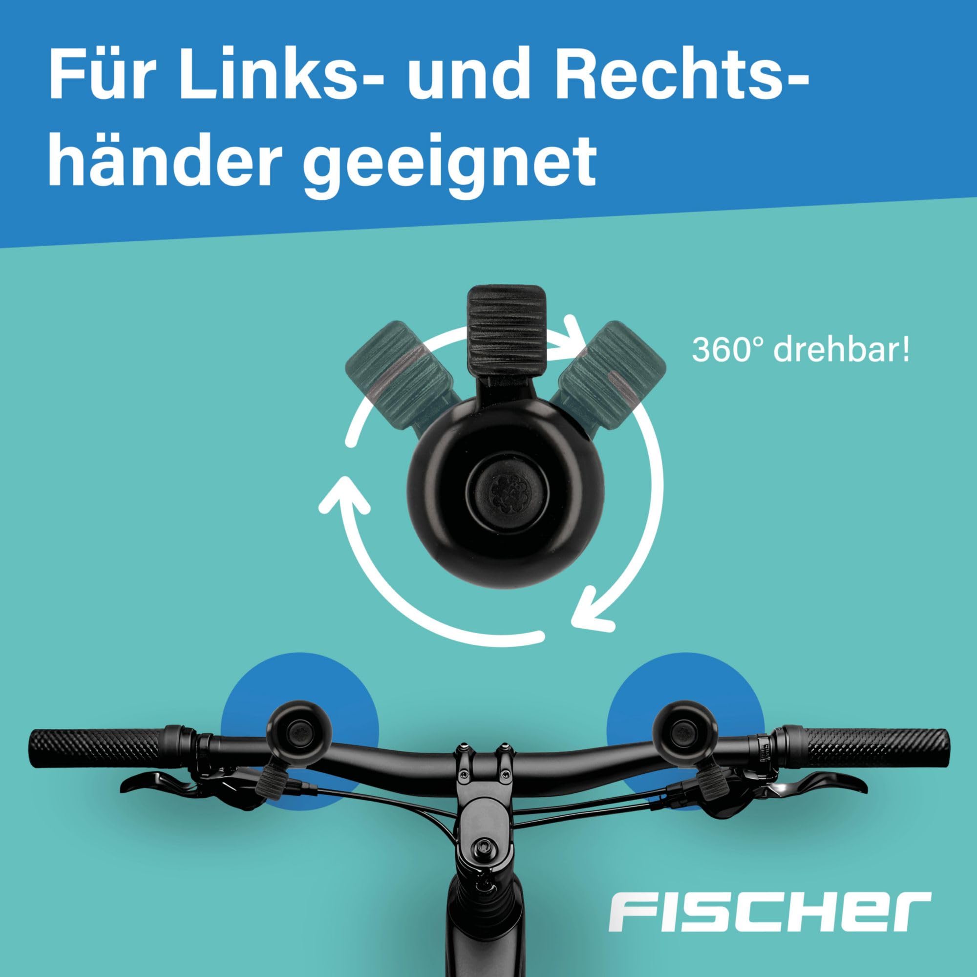 Fischer Fahrradglocke Mini, passend für Standard-Lenker, mit Halterung, schwarz - 4