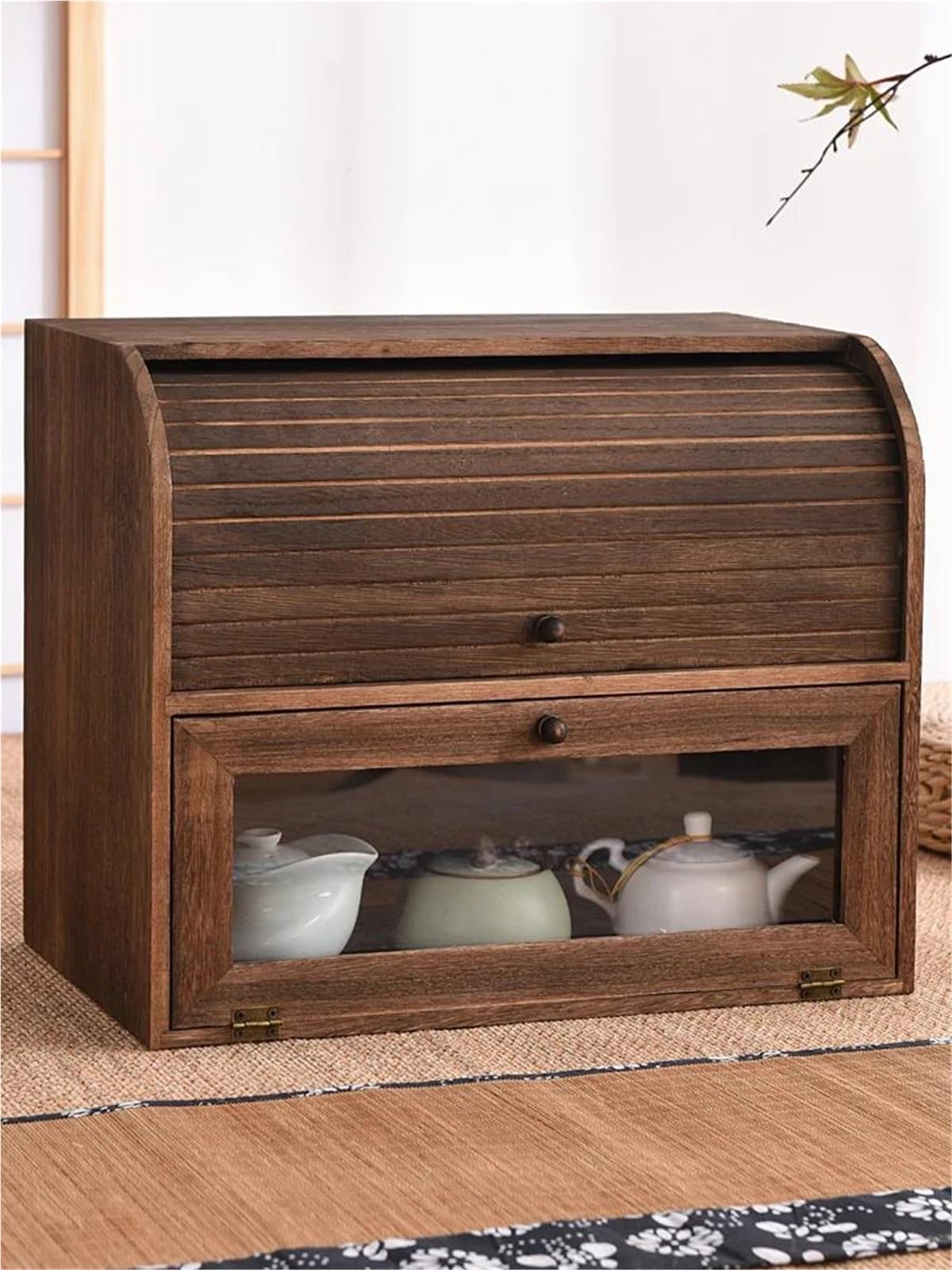 Joyero Viaje Gabinete De Papelería Para Cosméticos, Madera Maciza, A Prueba Polvo, Diseño Doble Enrollable, Tetera, Juego Té Escritorio, Almacenamiento Joyeros