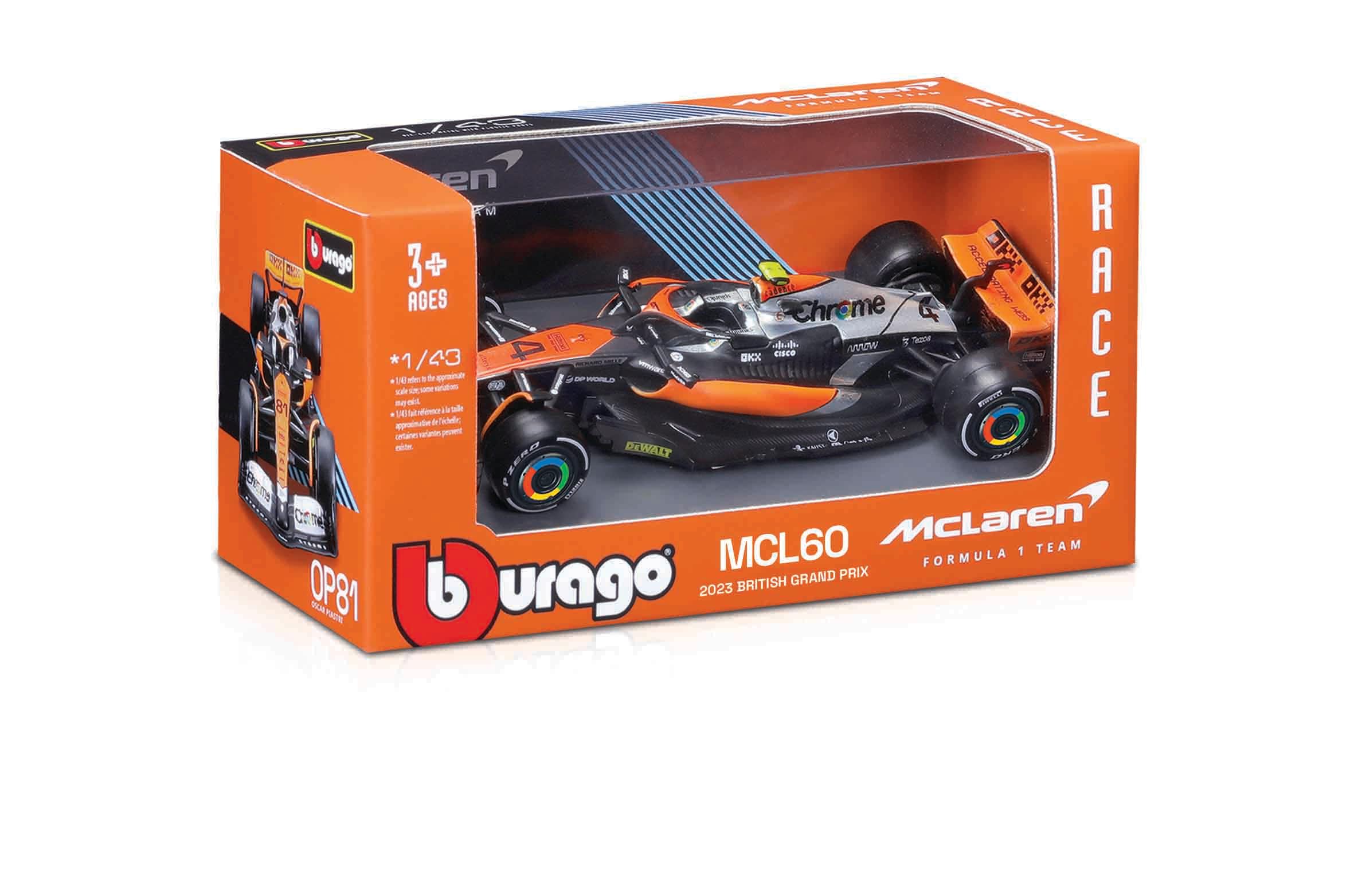 Amazon.com: Bburago 1:43 F1 Race McLaren Racing MCL60 (2023) w