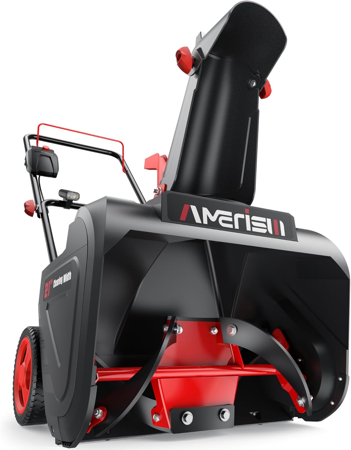AMERISUN 21-Inch Electric Snow Blower, 15 Amp Corded Snow Thrower with LED Headlight, 180° Adjustable Chute, Rubber Auger, 30-Foot Snow Throw Distance for Driveways, Sidewalks, Walkways & Patios