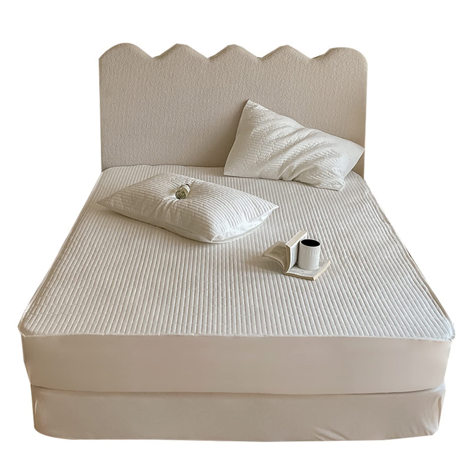 Sábanas bajeras de colchón para cama doble, sábana acolchada de algodón grueso, funda de colchón de color sólido, se adapta a colchones de 30 cm de profundidad, disponible en todas las estaciones,