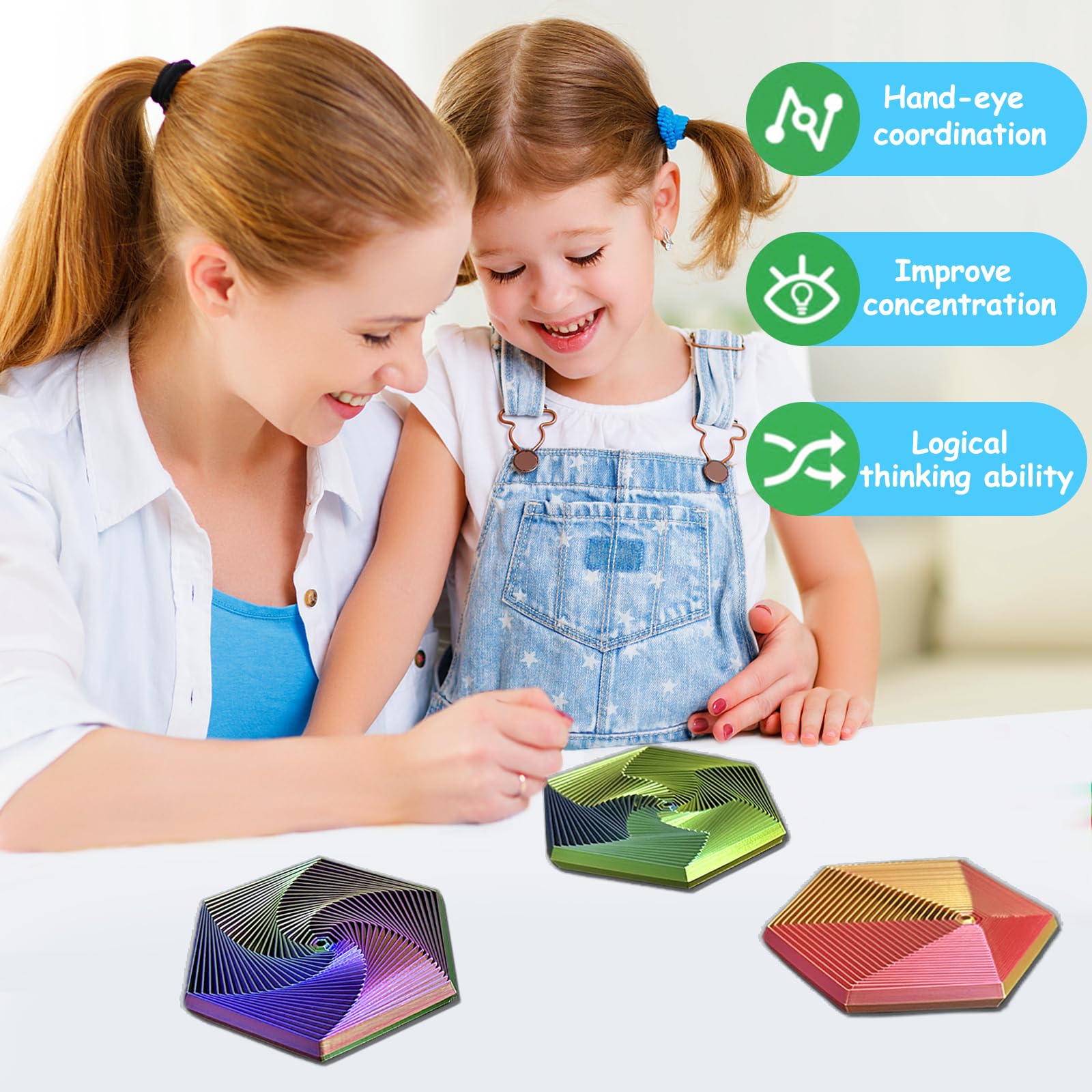 Echehi Gradient Fractal Fidget Hexagons for Kids Adults 3D Spiral Visual Design Relieve Anxiety, Release Rtress Toys. Gradient Pink - Image 4