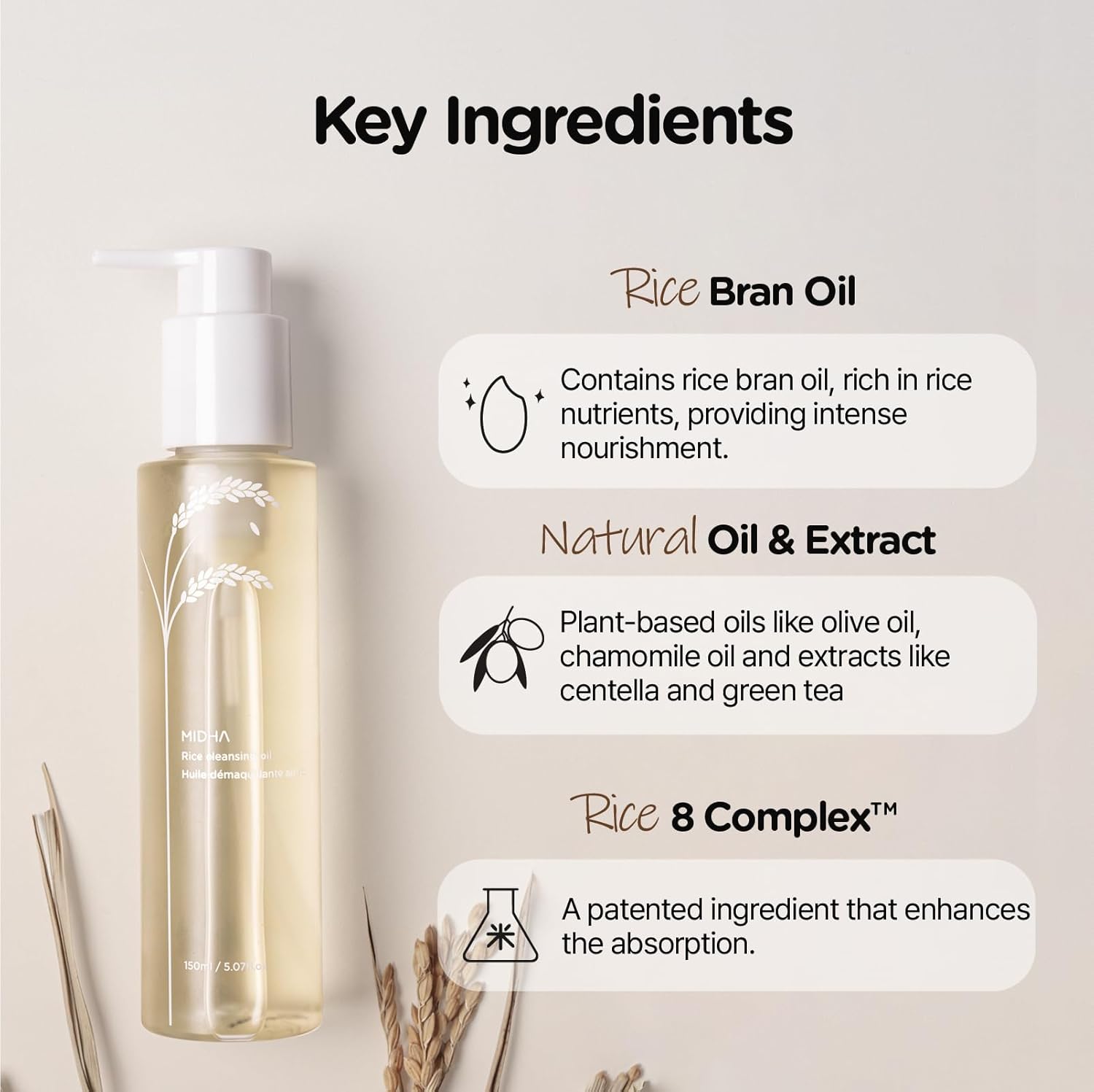 MIDHA Bran Scrub Foam 5.07fl.oz. + Rice Cleansing Oil 5.07fl.oz, Korean Facial Cleanser, Blackhead Melting, Daily Makeup Removal with Rice Oil