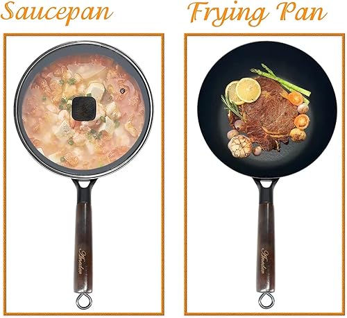 Miniatura 7 de Sartén con tapa, sartén antiadherente de acero al carbono de 10 pulgadas, wok y sartenes para estufas eléctricas, de inducción y de gas